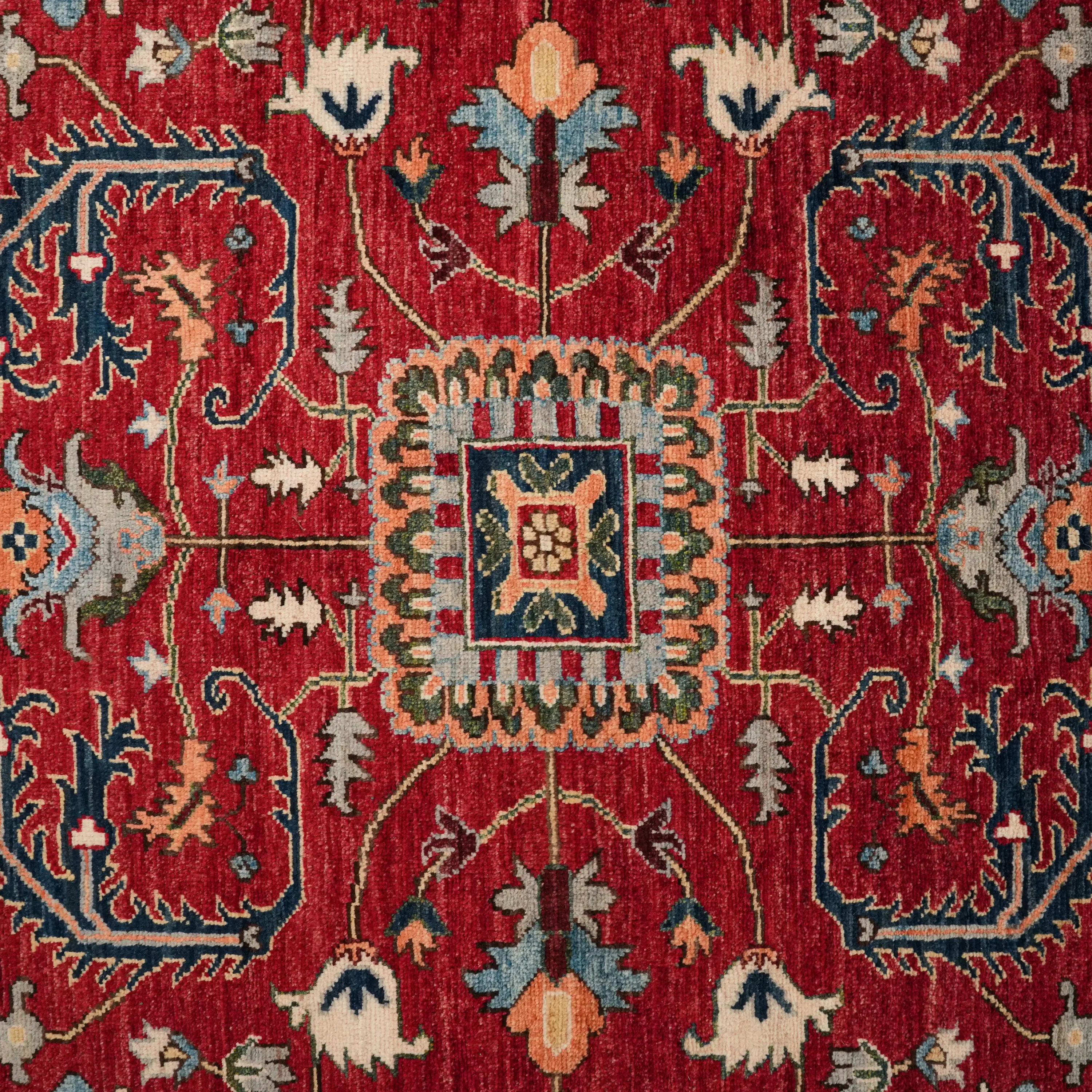Mihman Series Handwoven Anatolian Patterned Red Wool Rug