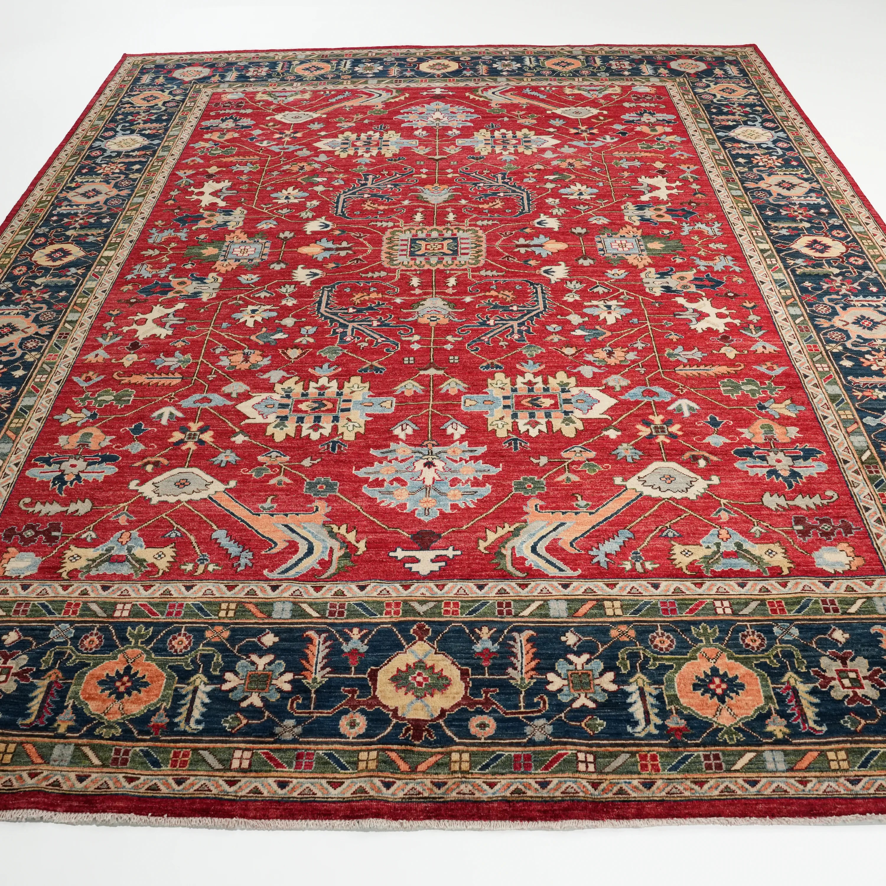 Mihman Series Handwoven Anatolian Patterned Red Wool Rug