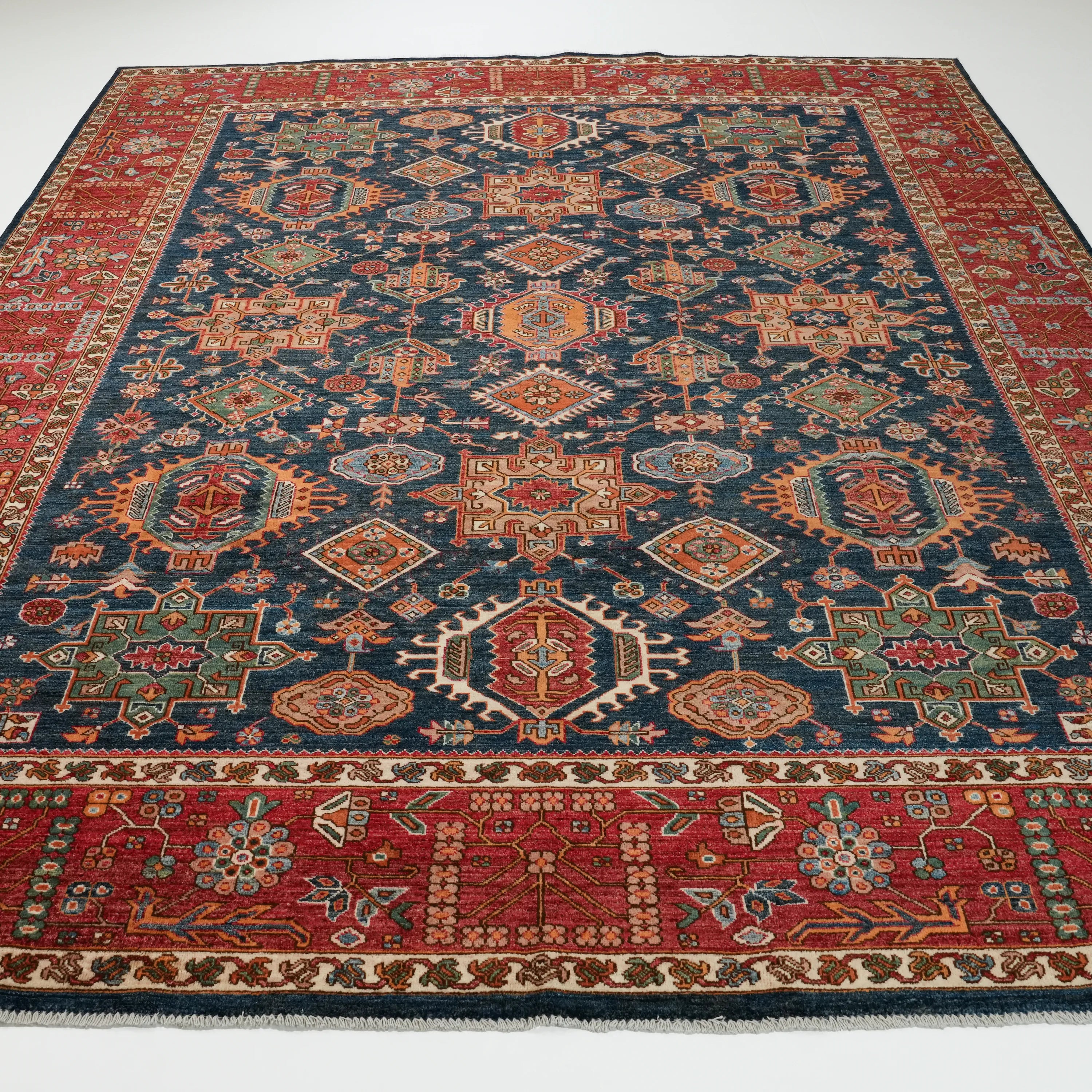 Mihman Series Handwoven Anatolian Patterned Navy Wool Rug