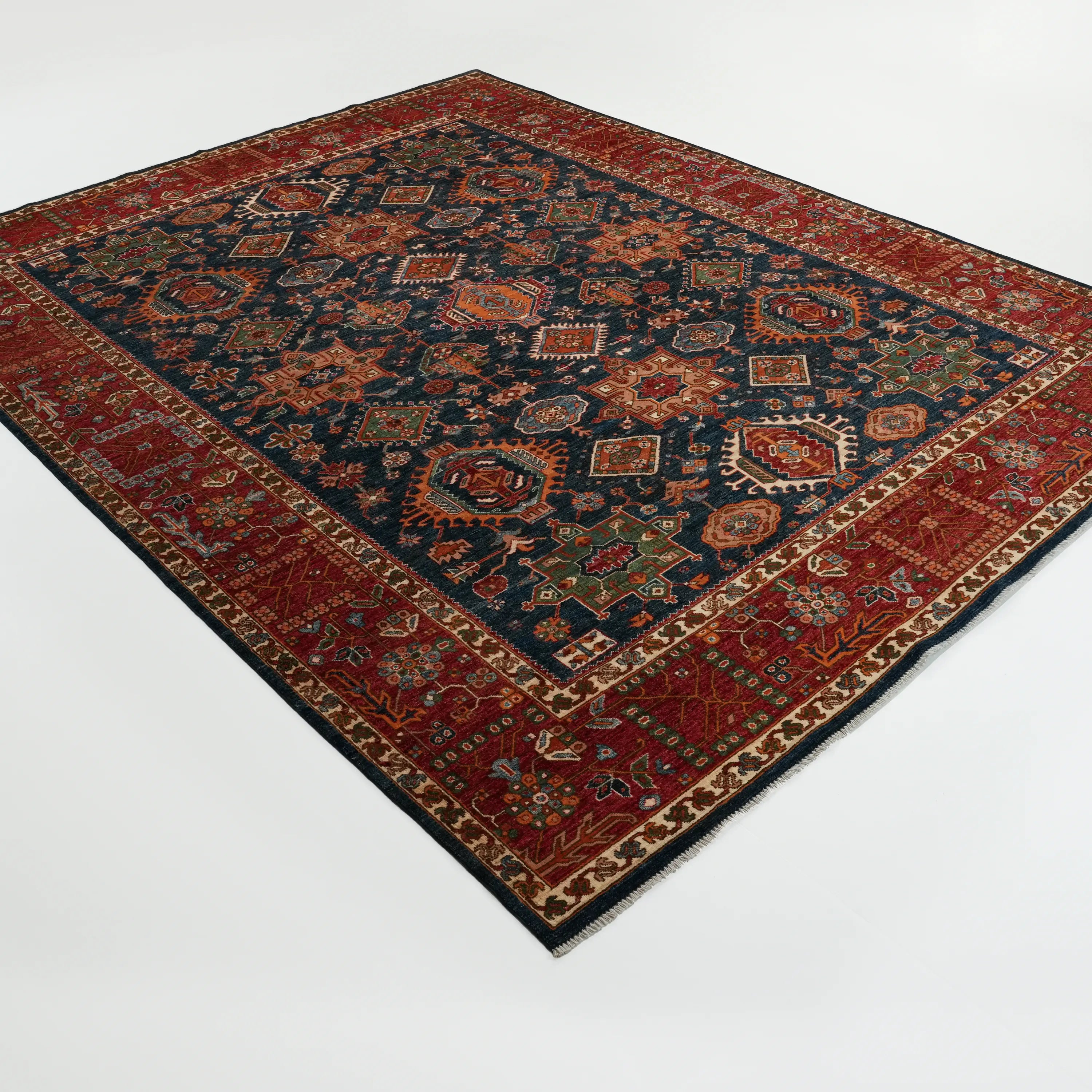 Mihman Serisi El Dokuma Anadolu Desenli Lacivert Yün Halı