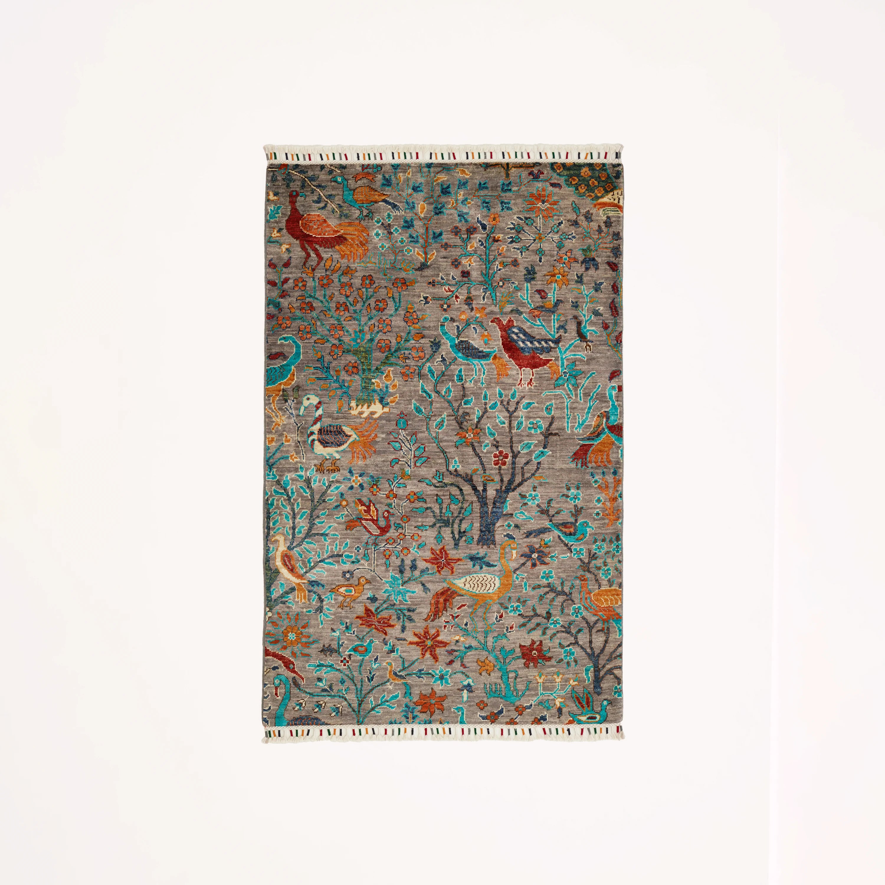 Mihman Series Handwoven Floral Patterned Gray Wool Rug