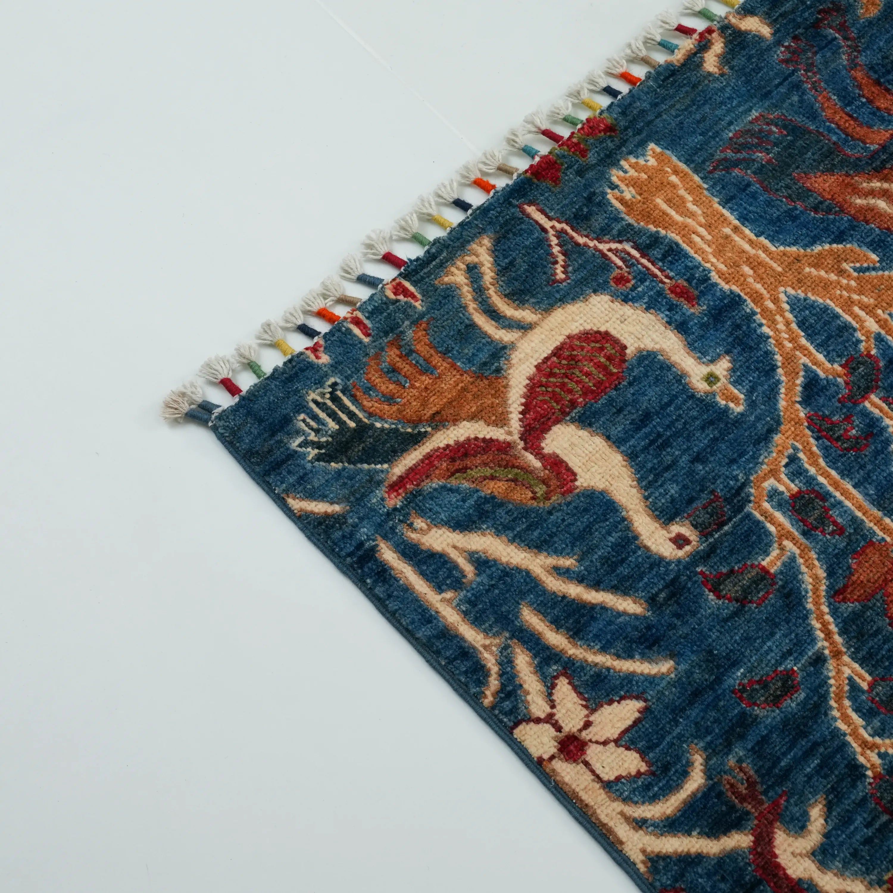 Mihman Series Handwoven Flower Pattern Blue Wool Rug