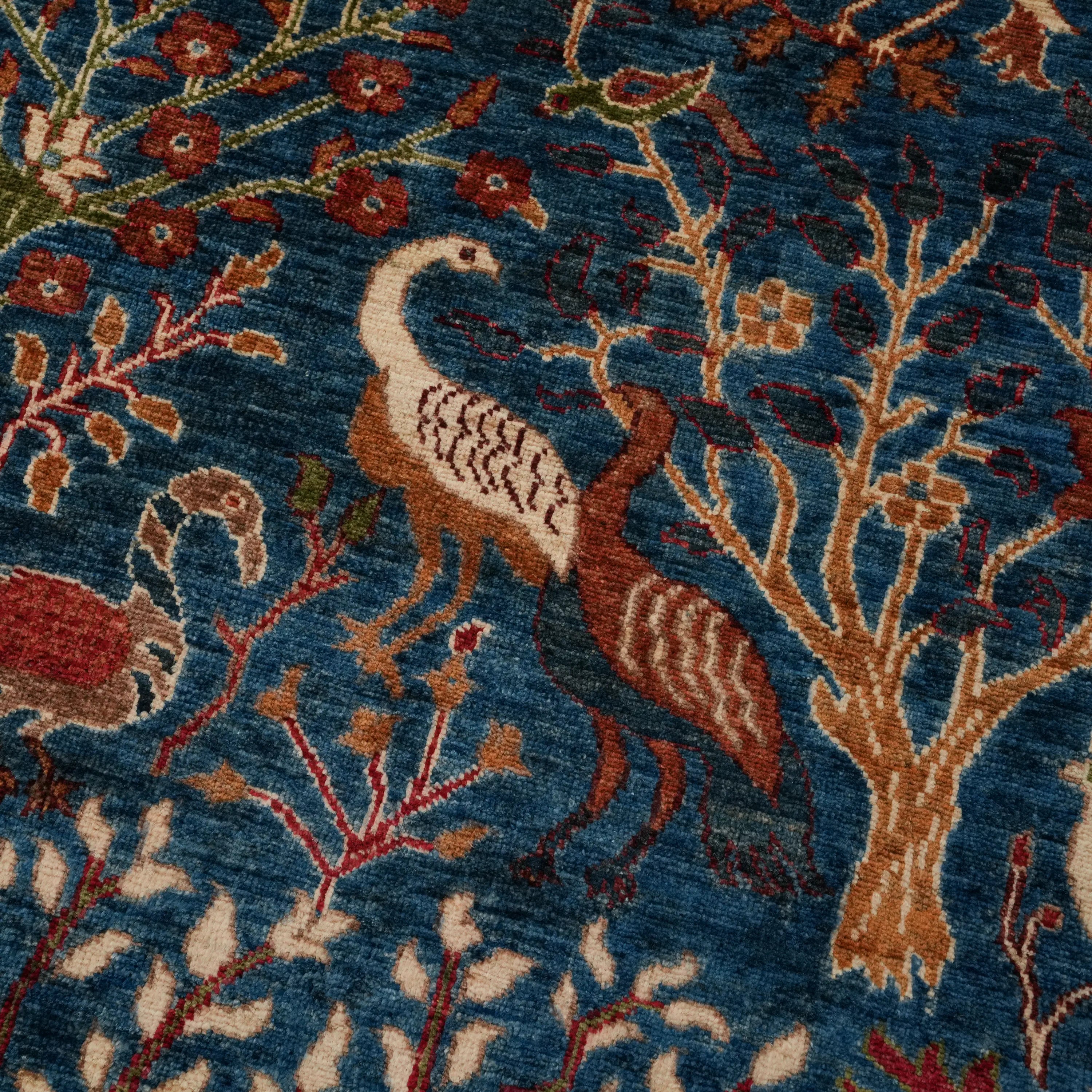 Mihman Series Handwoven Flower Pattern Blue Wool Rug