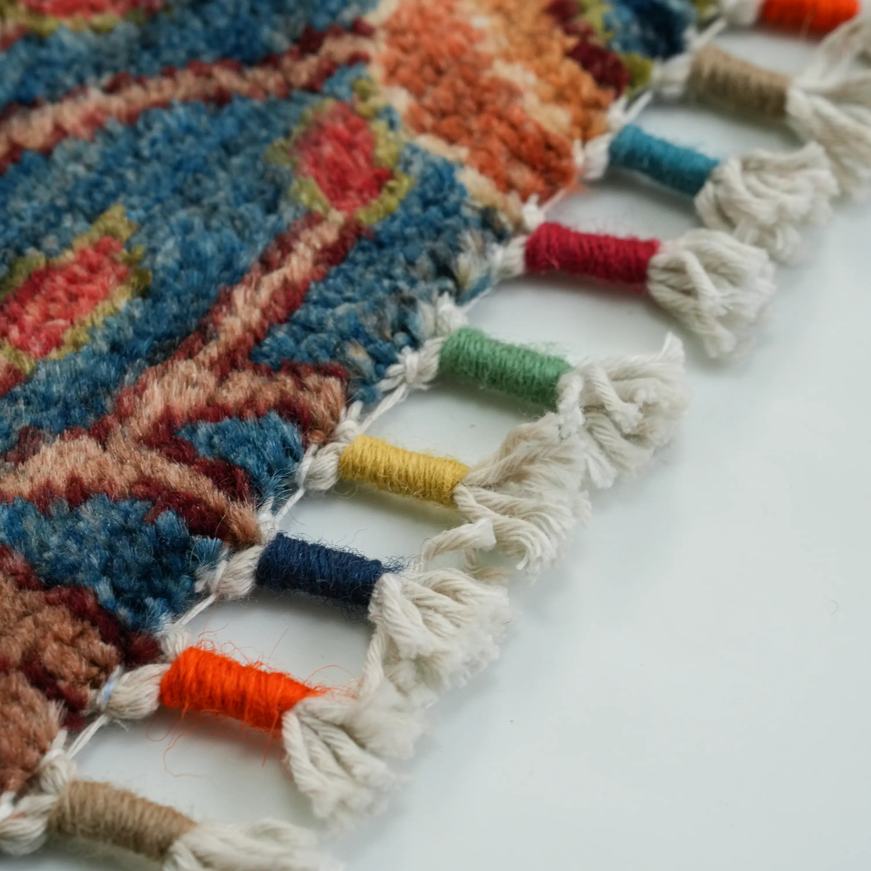 Mihman Series Handwoven Flower Pattern Blue Wool Rug