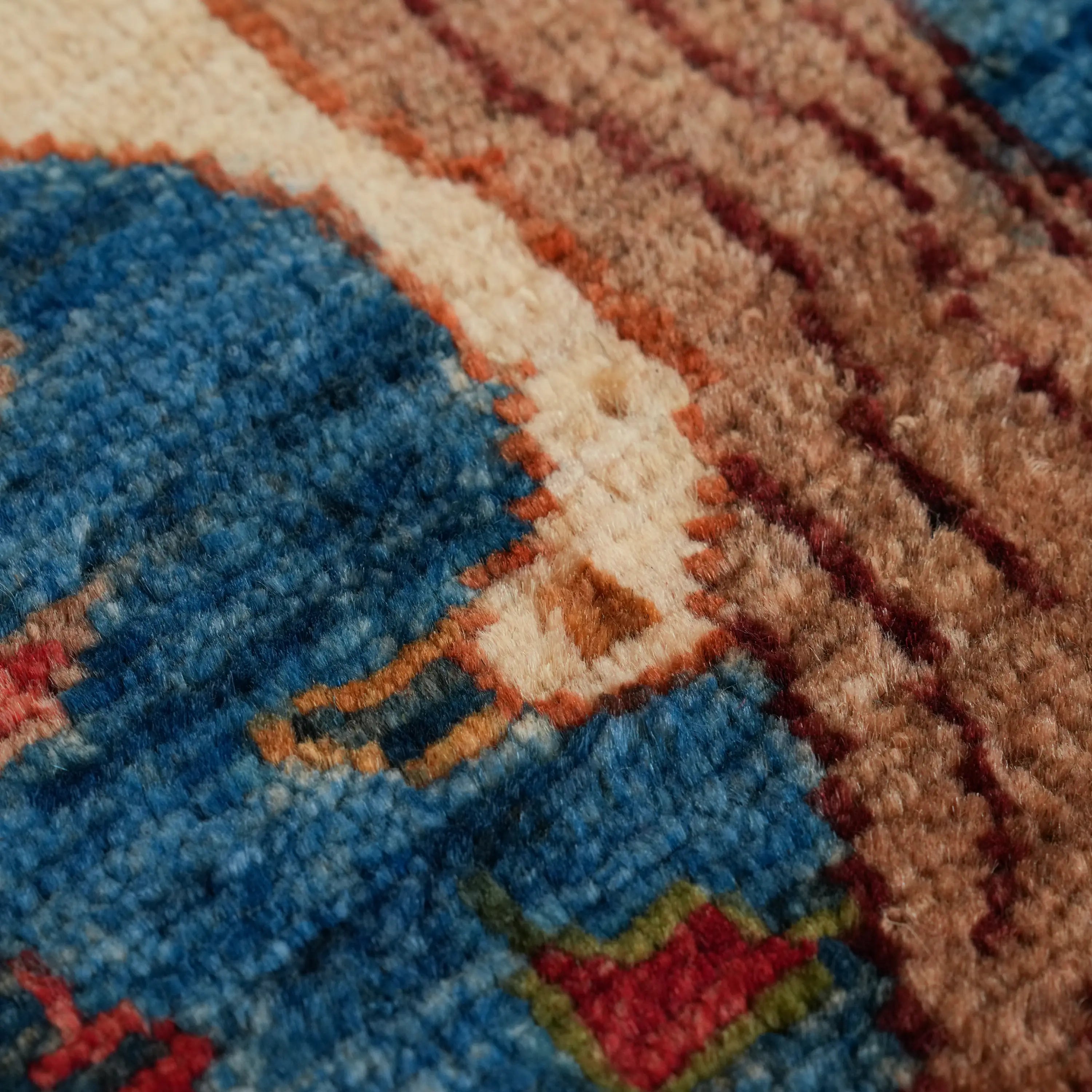 Mihman Series Handwoven Flower Pattern Blue Wool Rug