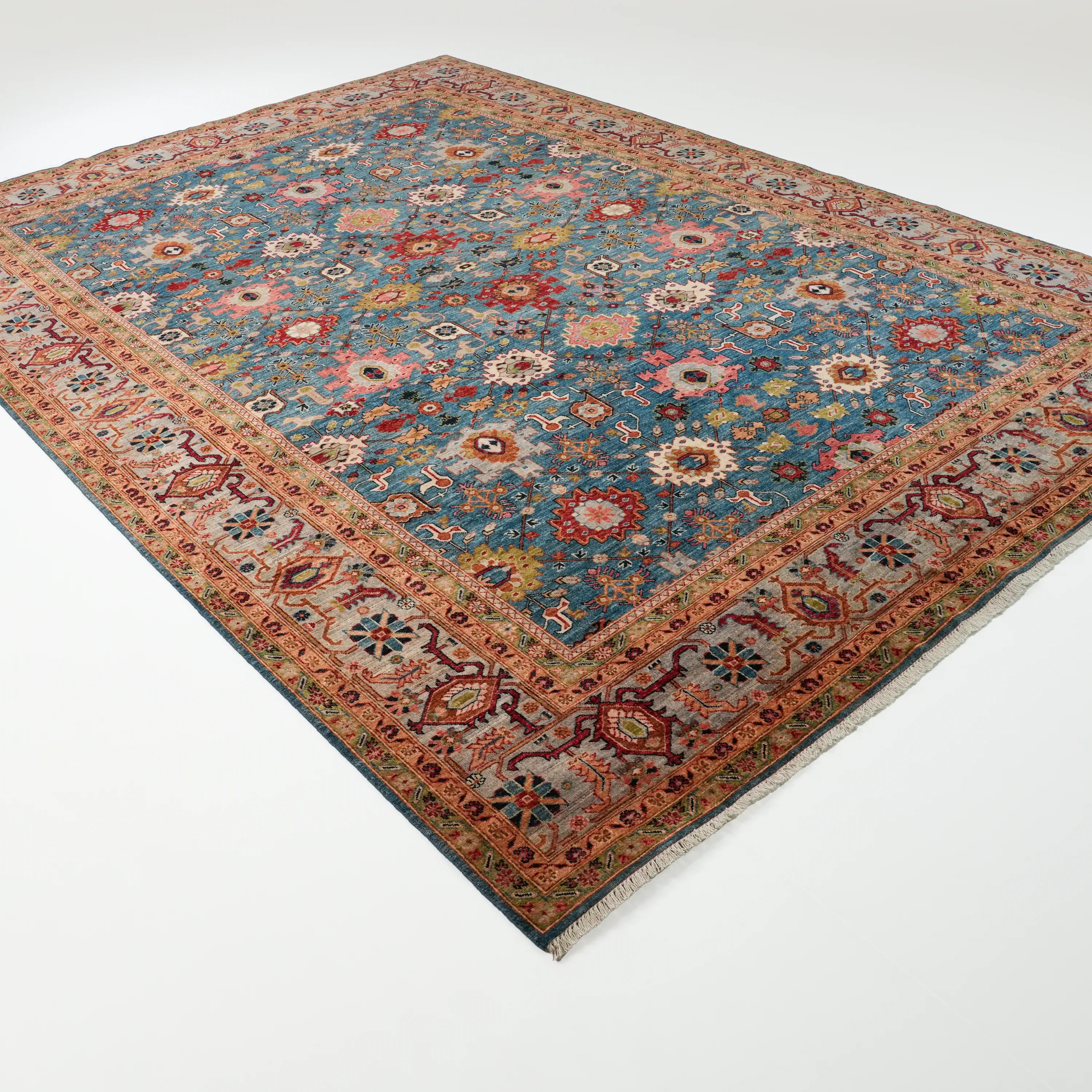 Mihman Serisi El Dokuma Uşak Desenli Mavi Yün Halı