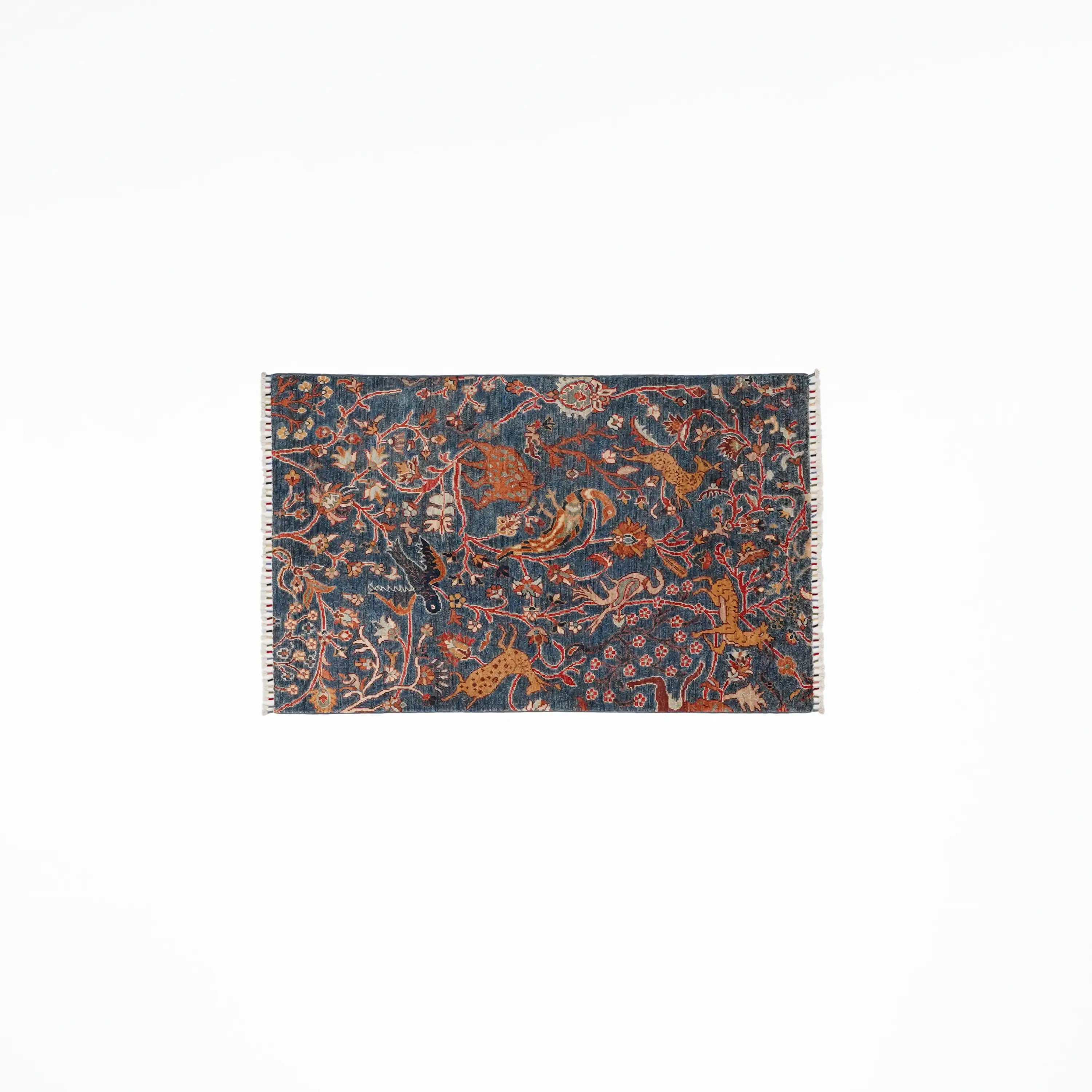 Mihman Series Handwoven Wool Flower Pattern Blue Rug