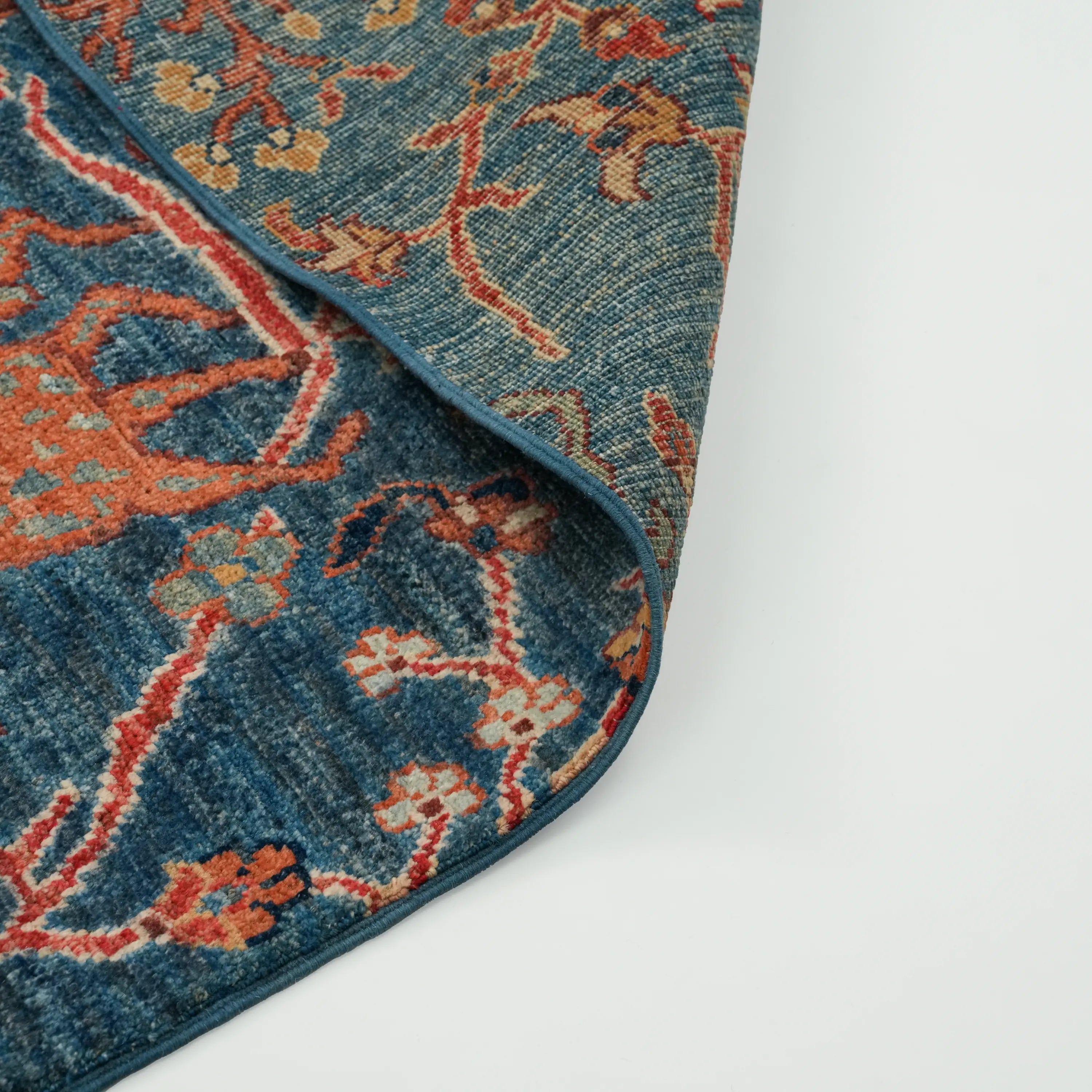 Mihman Series Handwoven Wool Flower Pattern Blue Rug