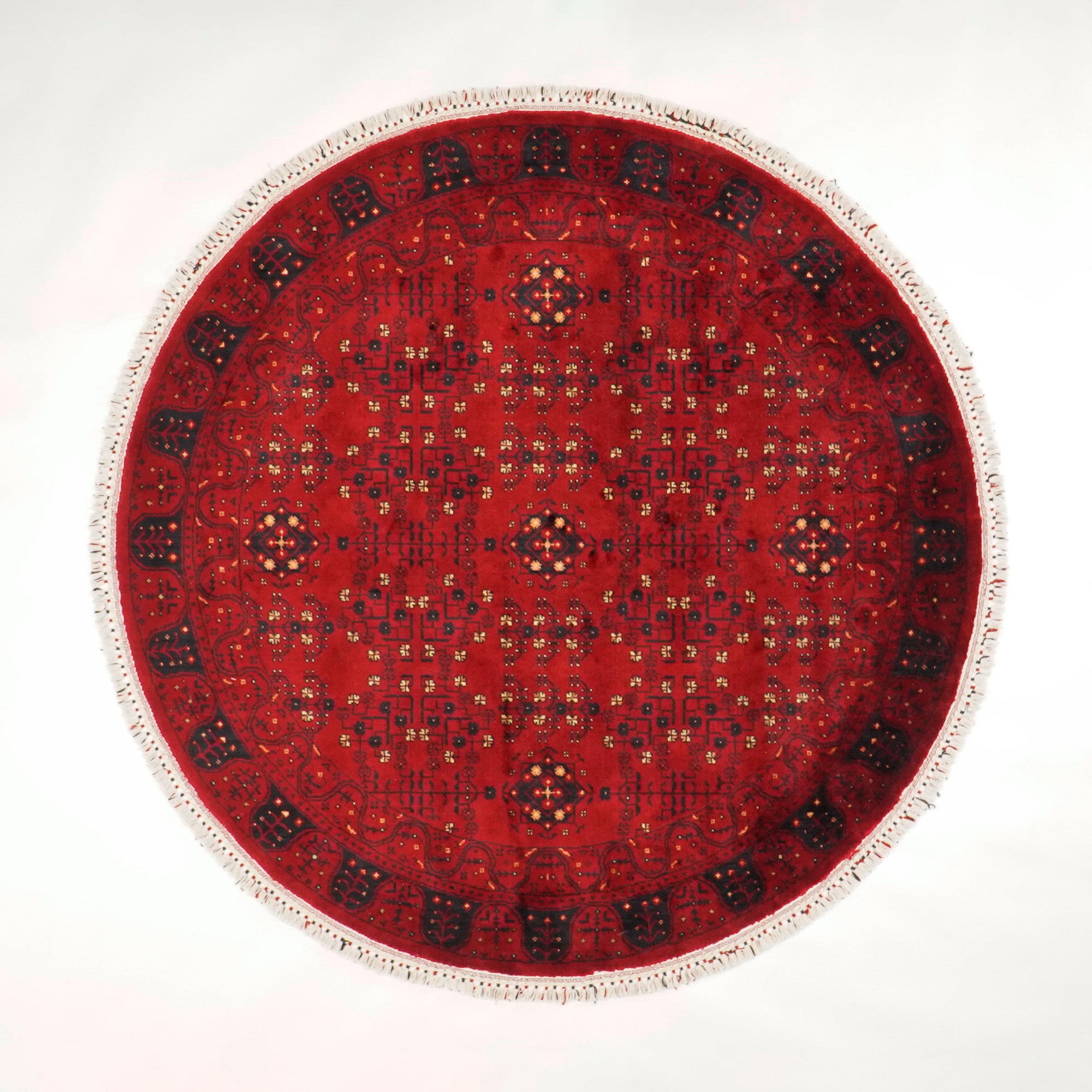 Nostalgia Series Afghan Turkmen Patterned Loom Woven Tencel Round Rug