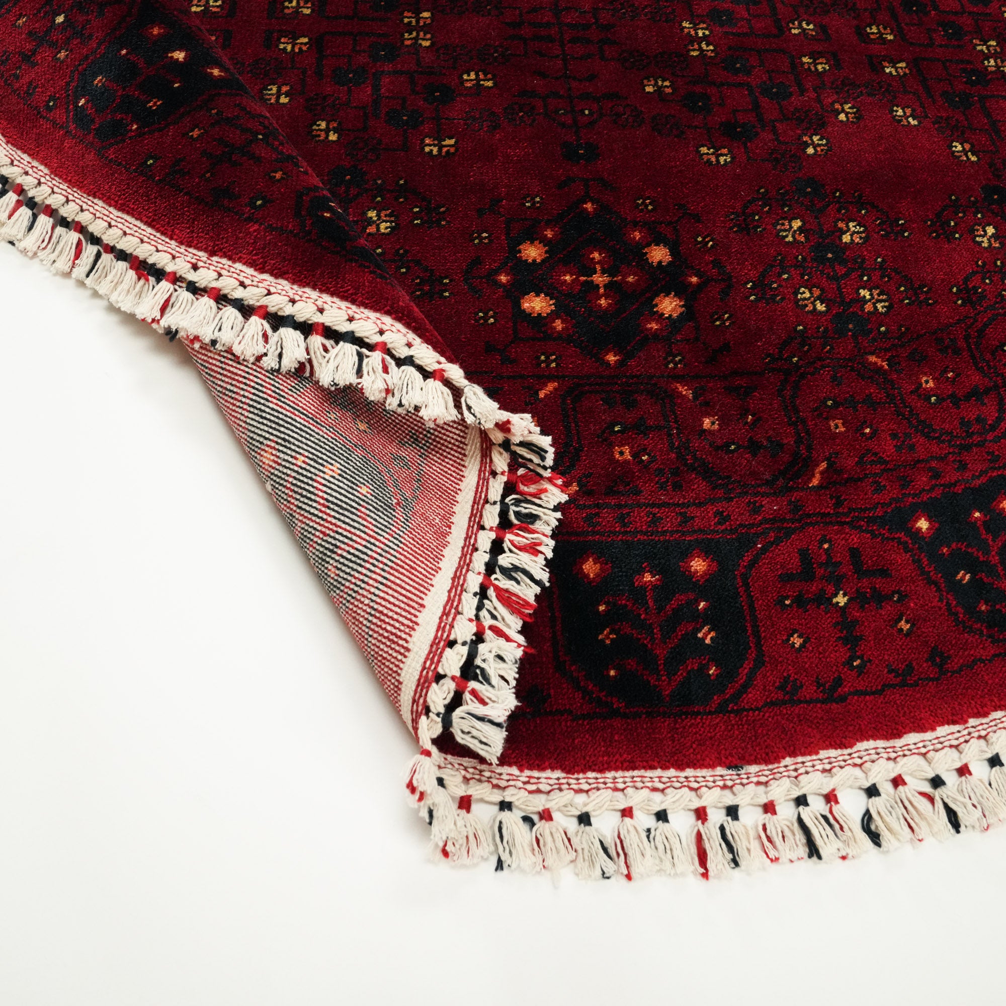 Nostalgia Series Afghan Turkmen Patterned Loom Woven Tencel Round Rug