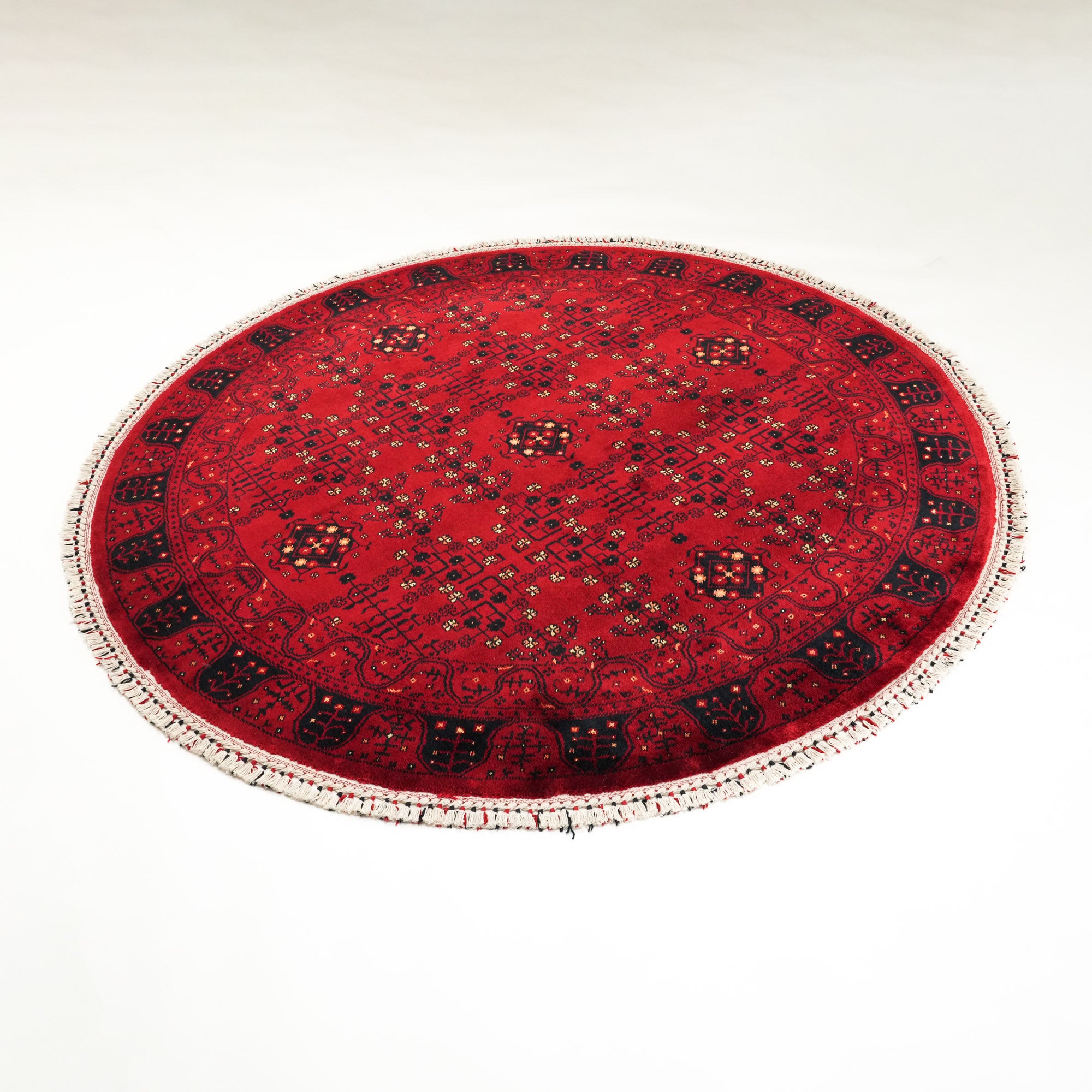 Nostalgia Series Afghan Turkmen Patterned Loom Woven Tencel Round Rug