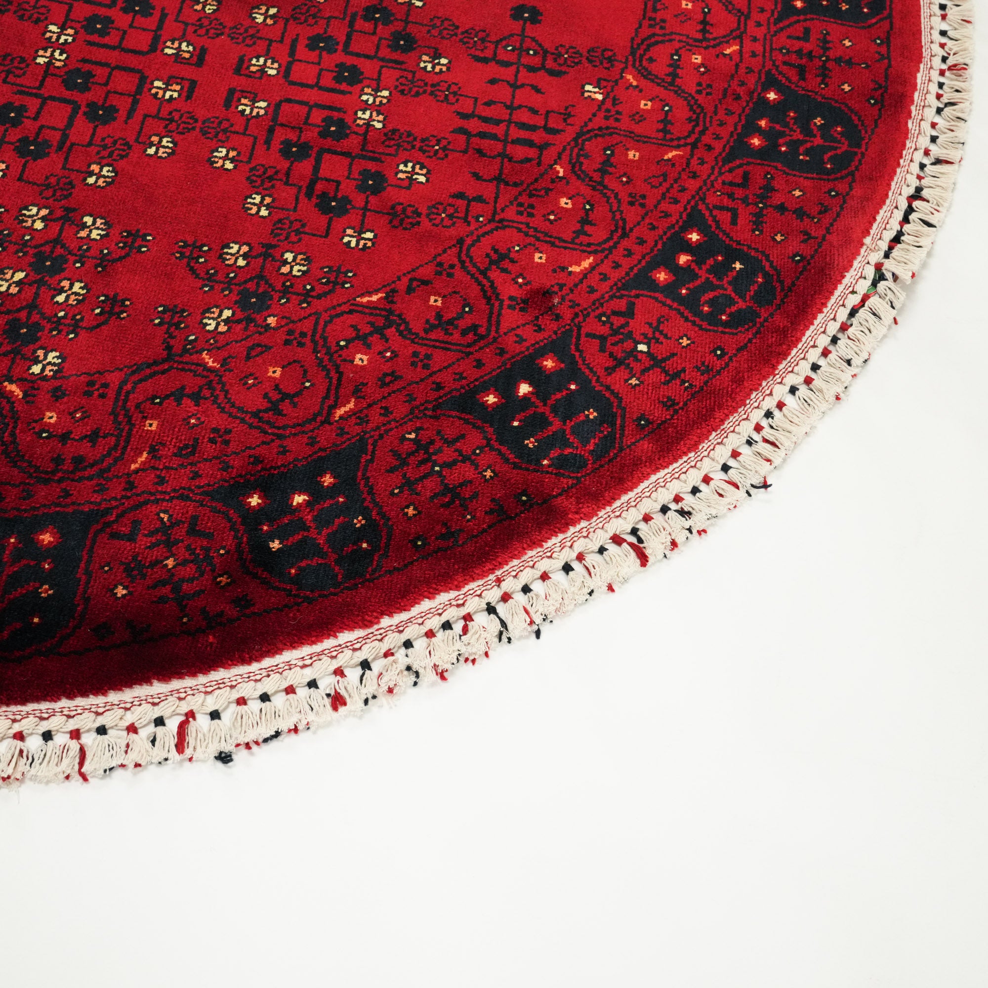Nostalgia Series Afghan Turkmen Patterned Loom Woven Tencel Round Rug
