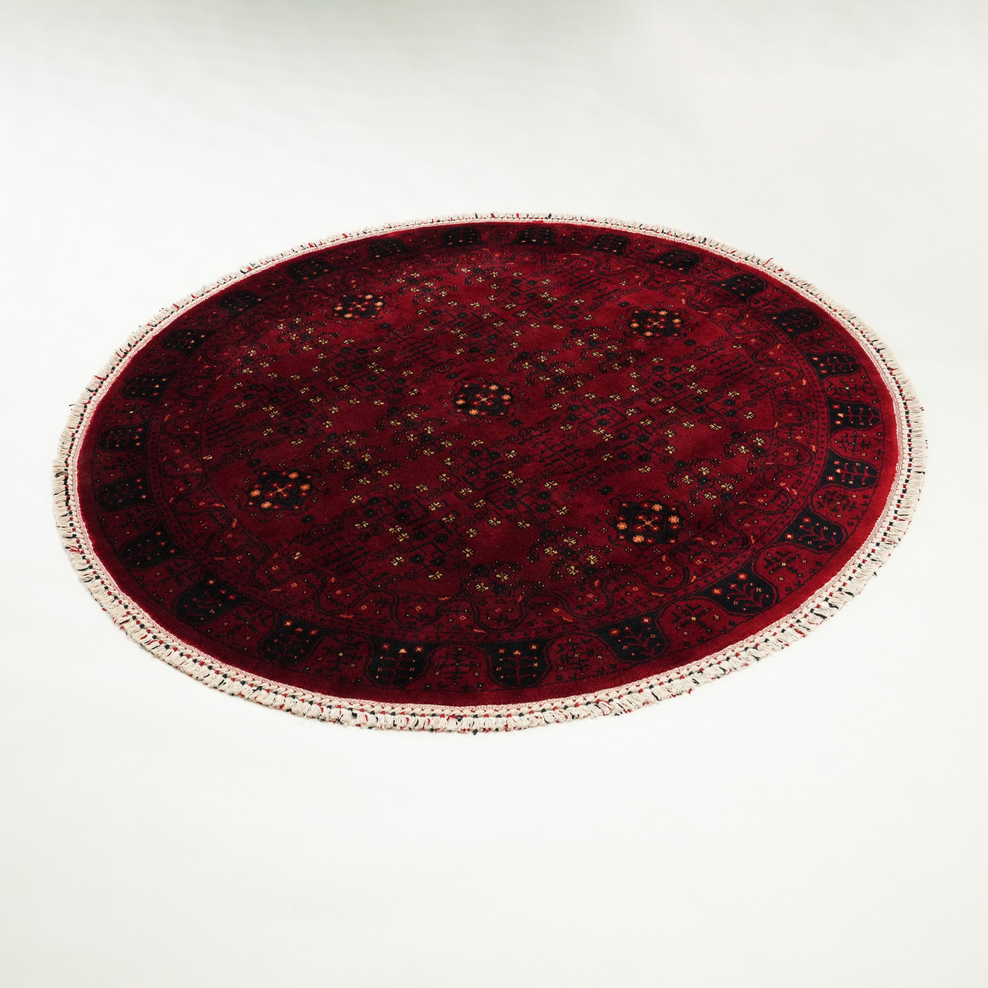 Nostalgia Series Afghan Turkmen Patterned Loom Woven Tencel Round Rug