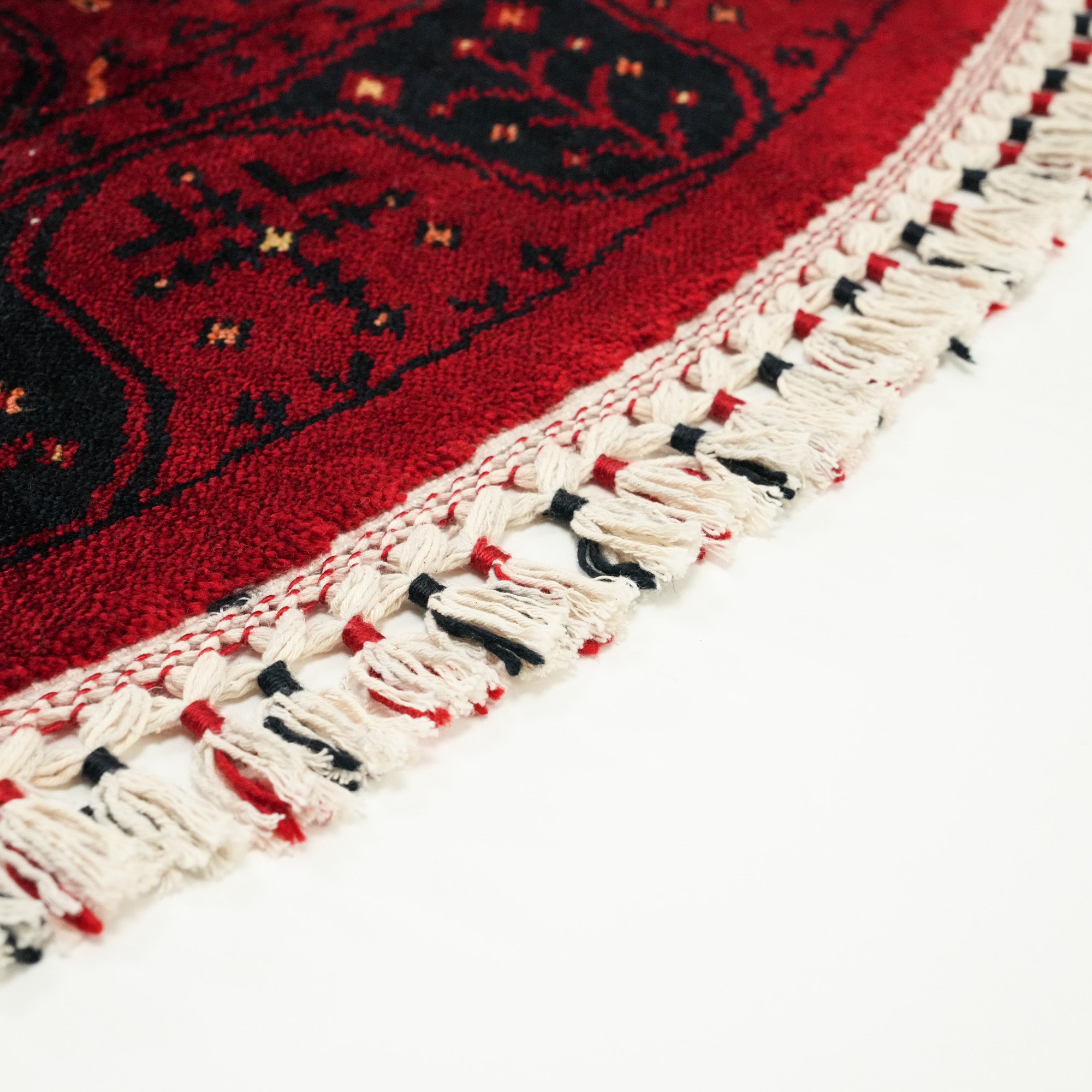 Nostalgia Series Afghan Turkmen Patterned Loom Woven Tencel Round Rug