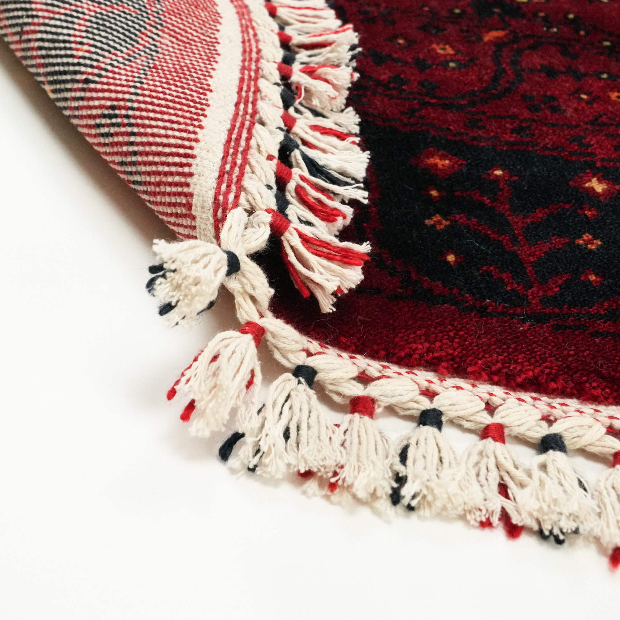 Nostalgia Series Afghan Turkmen Patterned Loom Woven Tencel Round Rug