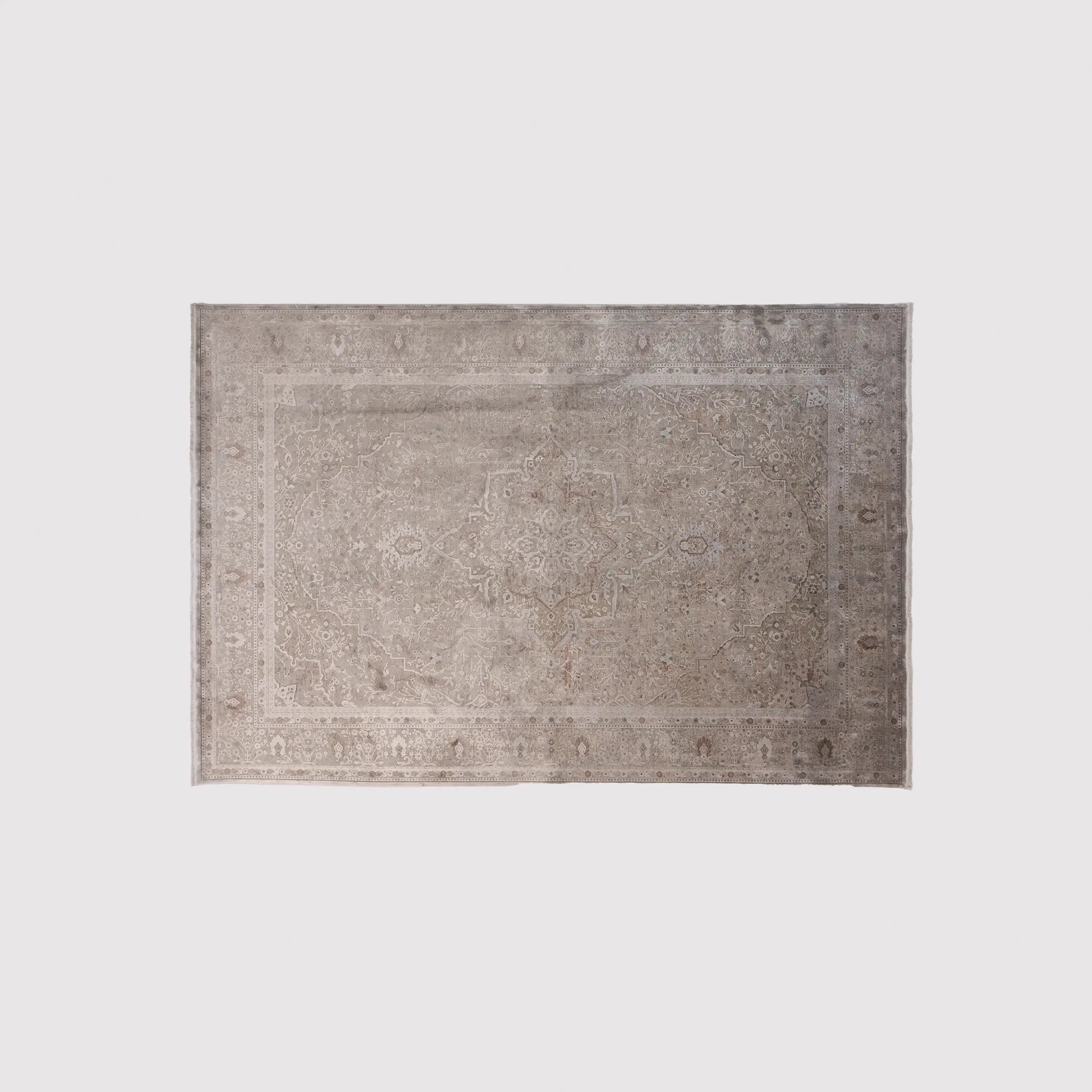 Odak Serisi Çiçek Desenli Gri Viskon Halı