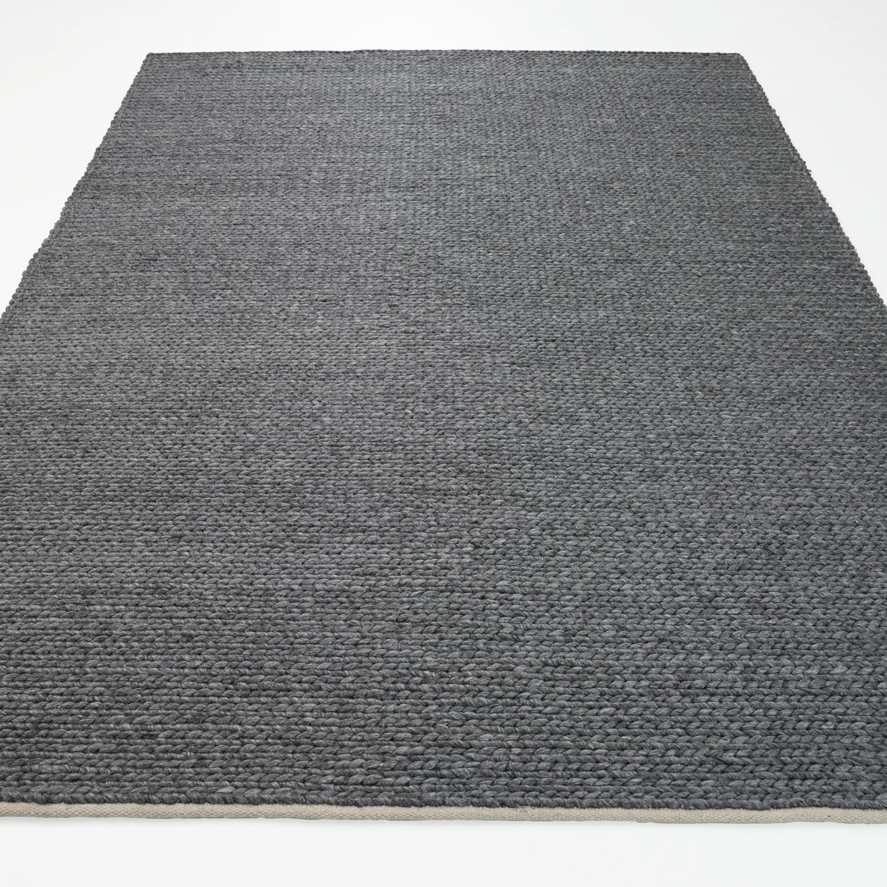 Örge Series Handwoven Striped Pattern Anthracite Wool Rug