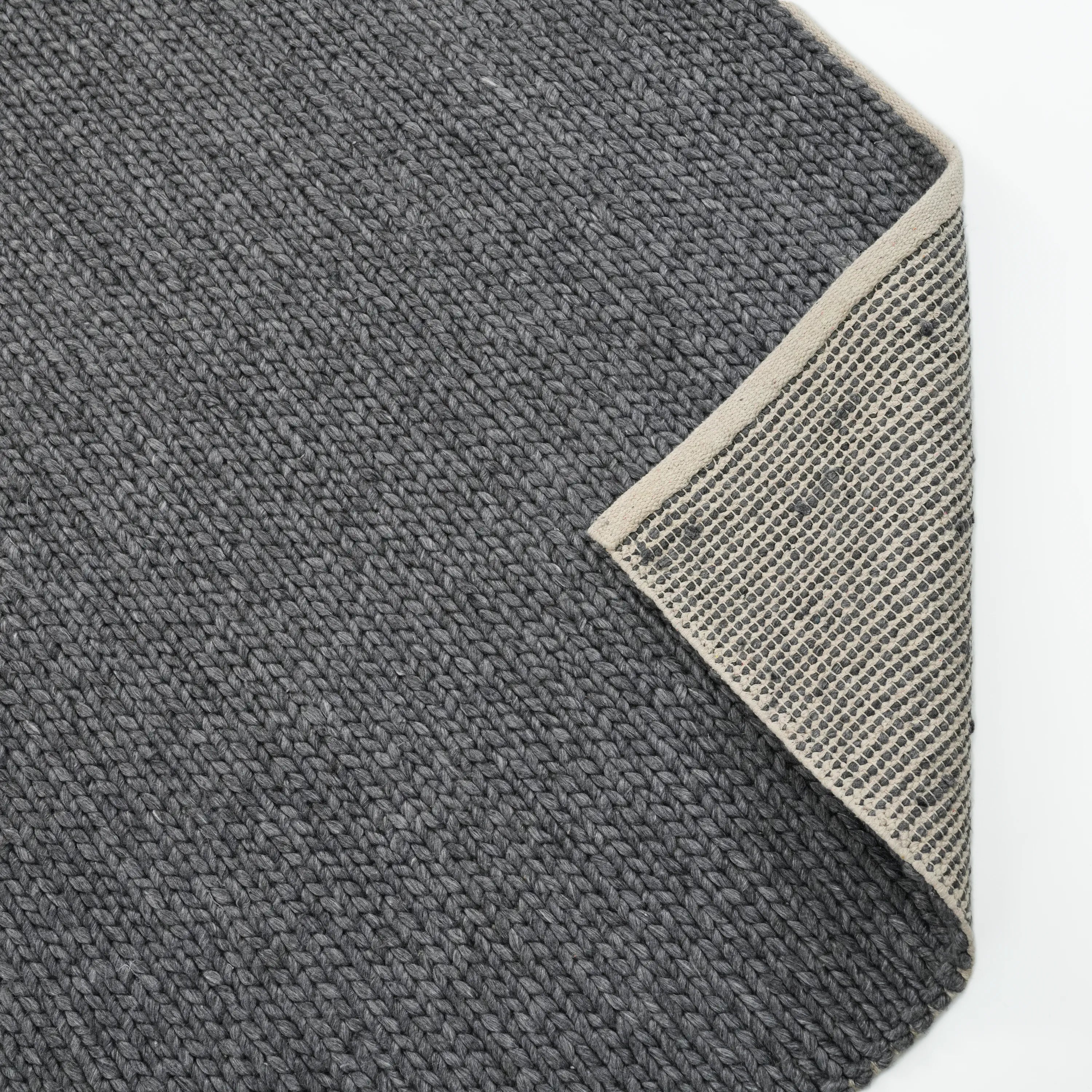 Örge Series Handwoven Striped Pattern Anthracite Wool Rug