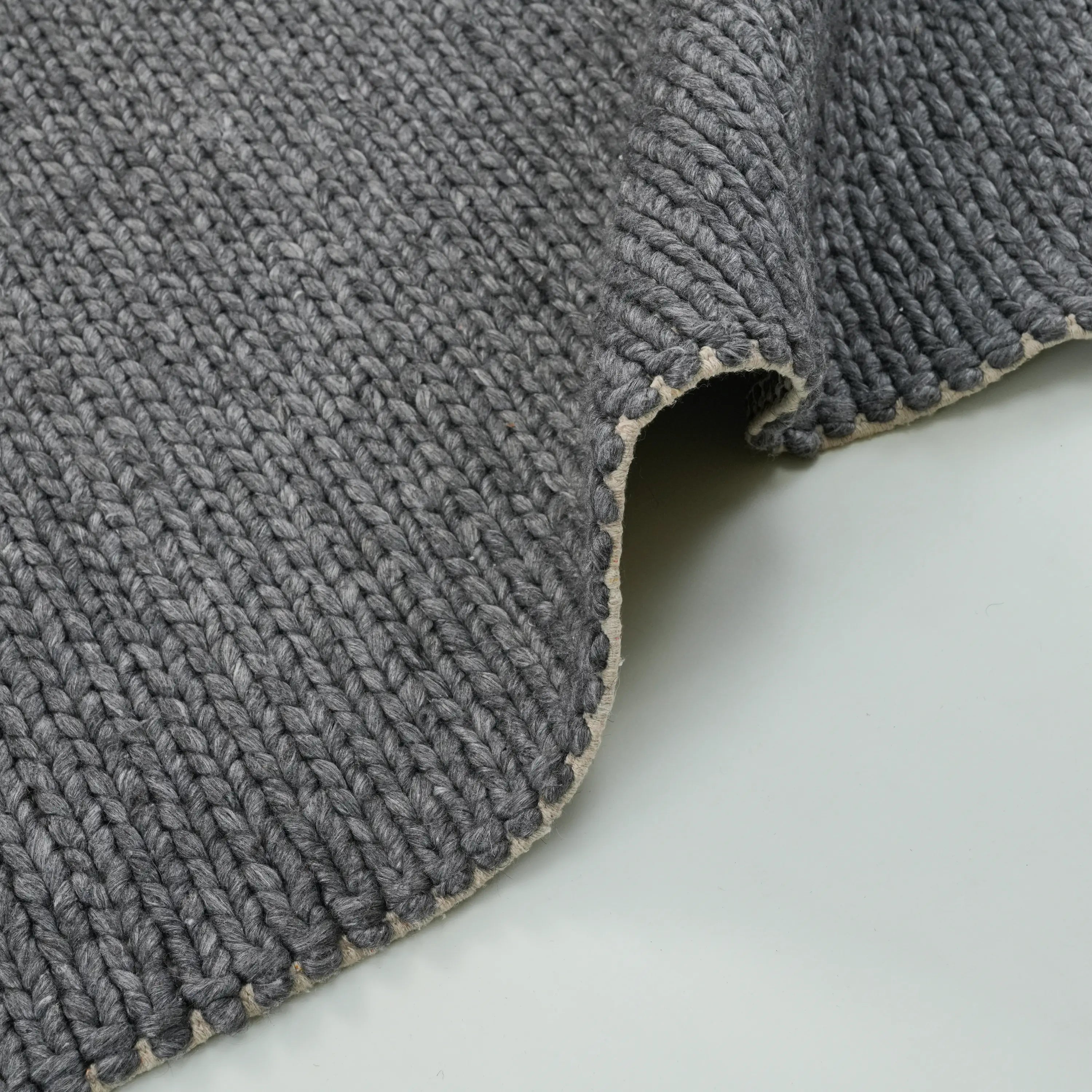 Örge Series Handwoven Striped Pattern Anthracite Wool Rug