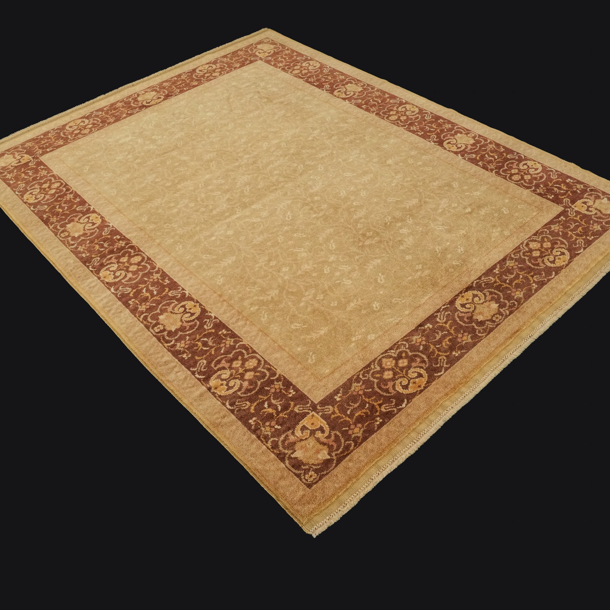 Ottoman Serisi El Dokuma Çerçeve Desenli Kahverengi Yün Halı