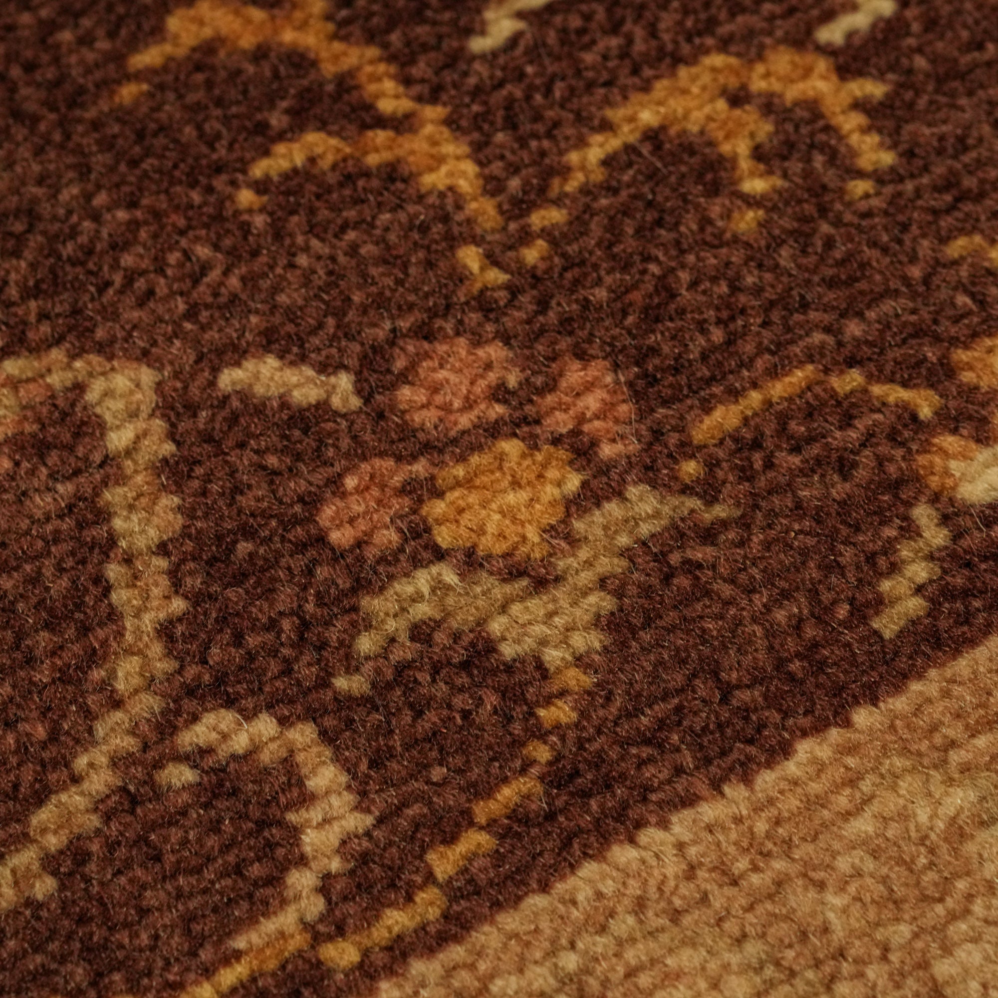 Ottoman Serisi El Dokuma Çerçeve Desenli Kahverengi Yün Halı