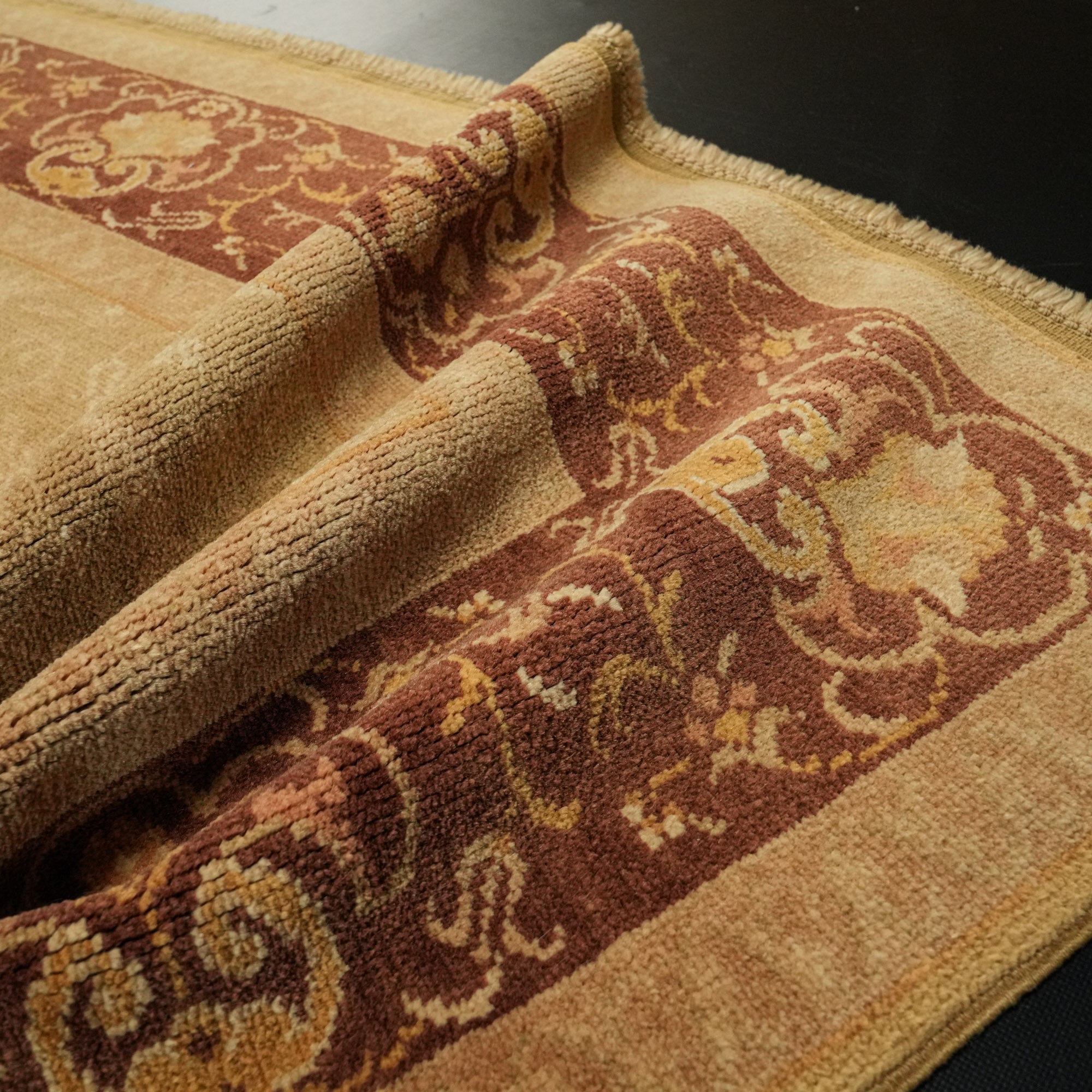 Ottoman Serisi El Dokuma Çerçeve Desenli Kahverengi Yün Halı