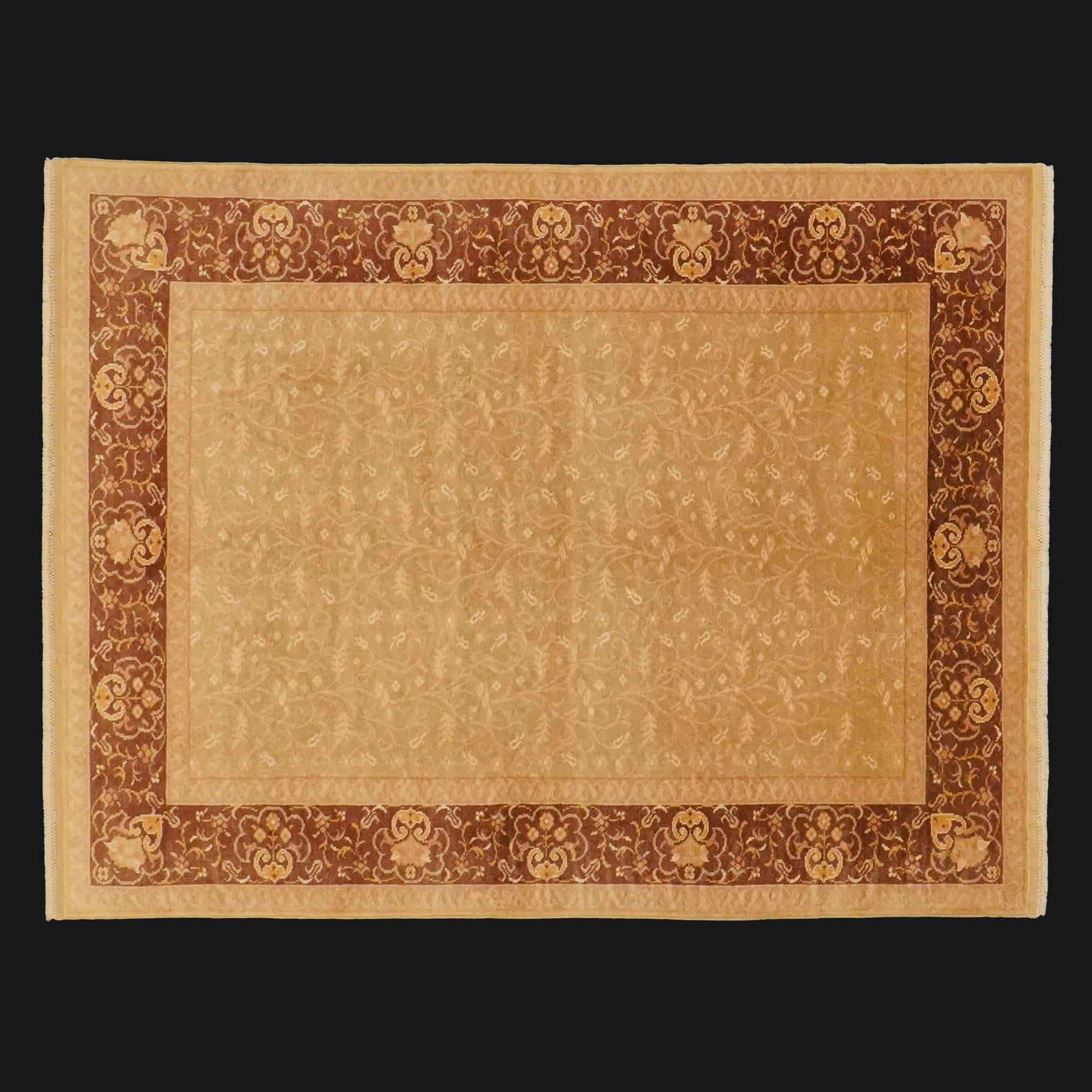 Ottoman Serisi El Dokuma Çerçeve Desenli Kahverengi Yün Halı