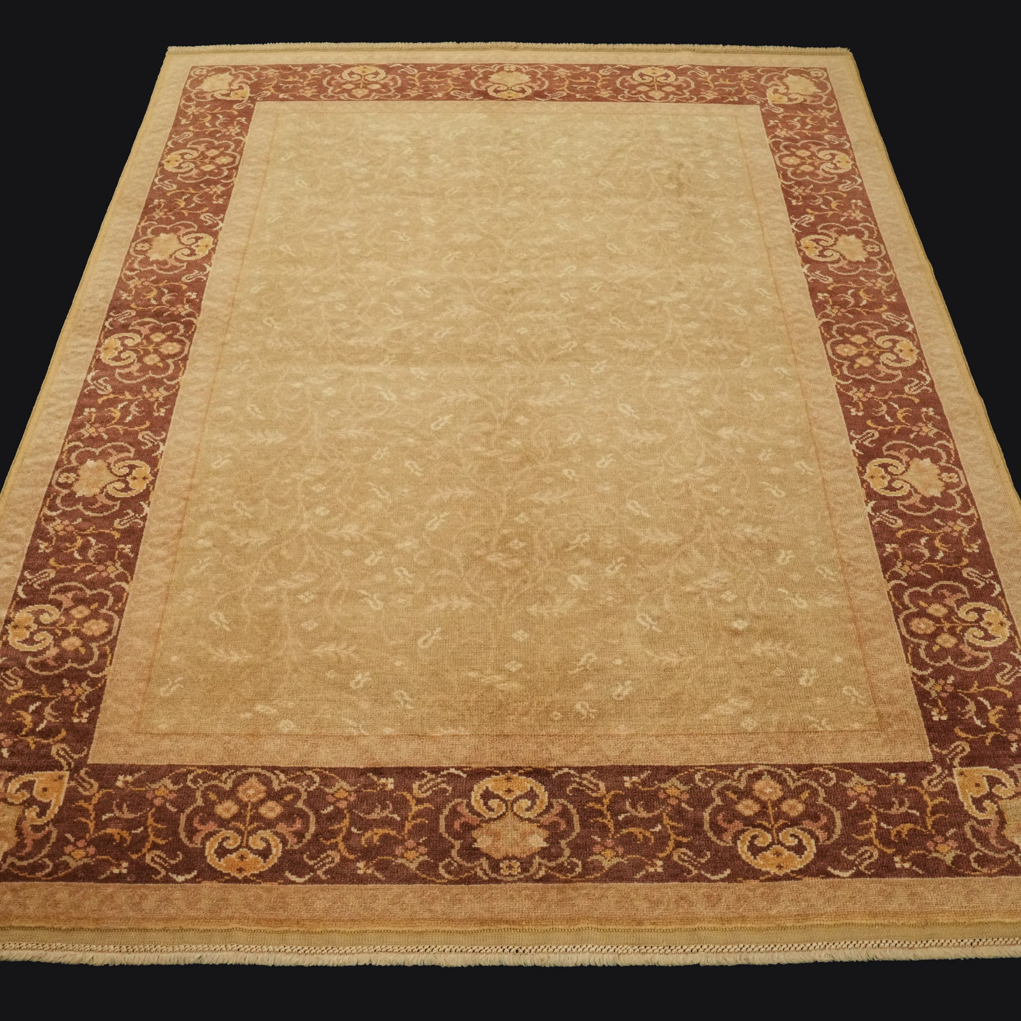 Ottoman Serisi El Dokuma Çerçeve Desenli Kahverengi Yün Halı