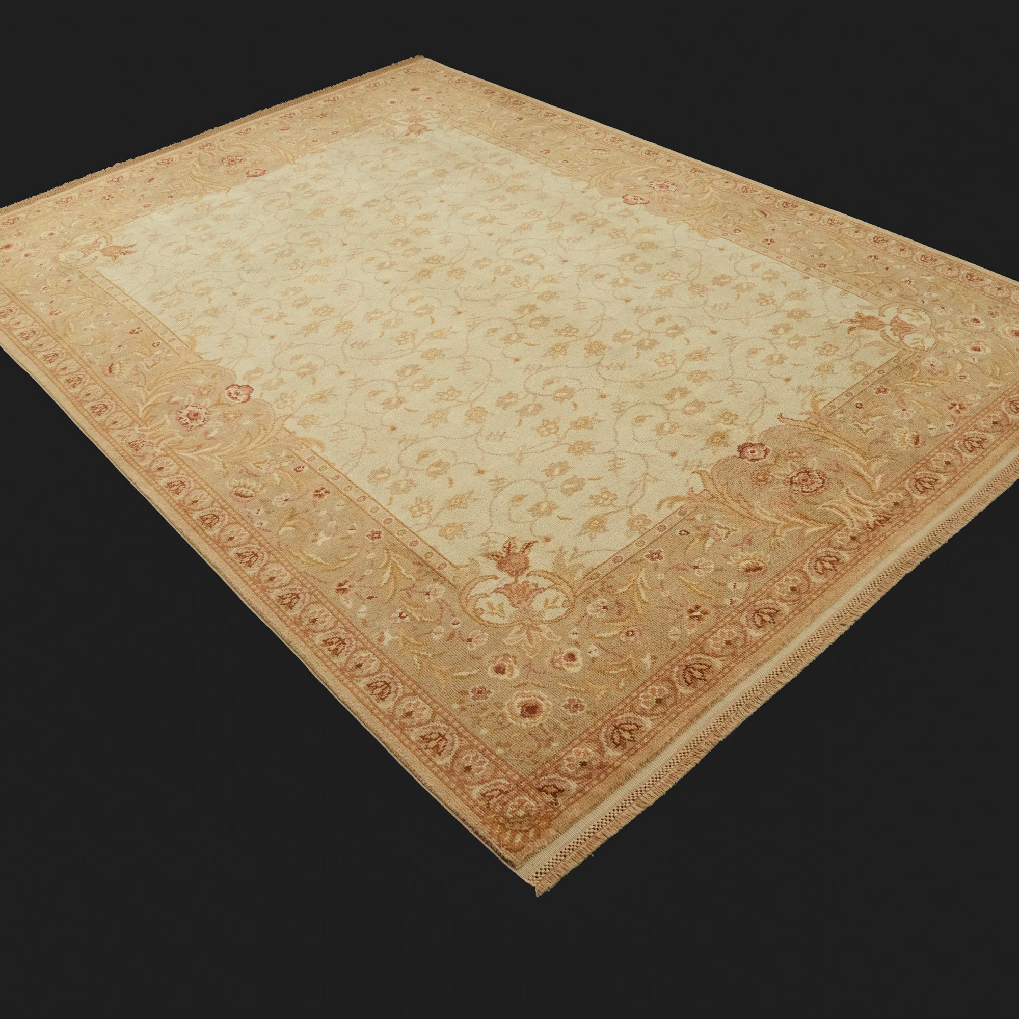 Ottoman Serisi El Dokuma Çiçek Desenli Krem Yün Halı