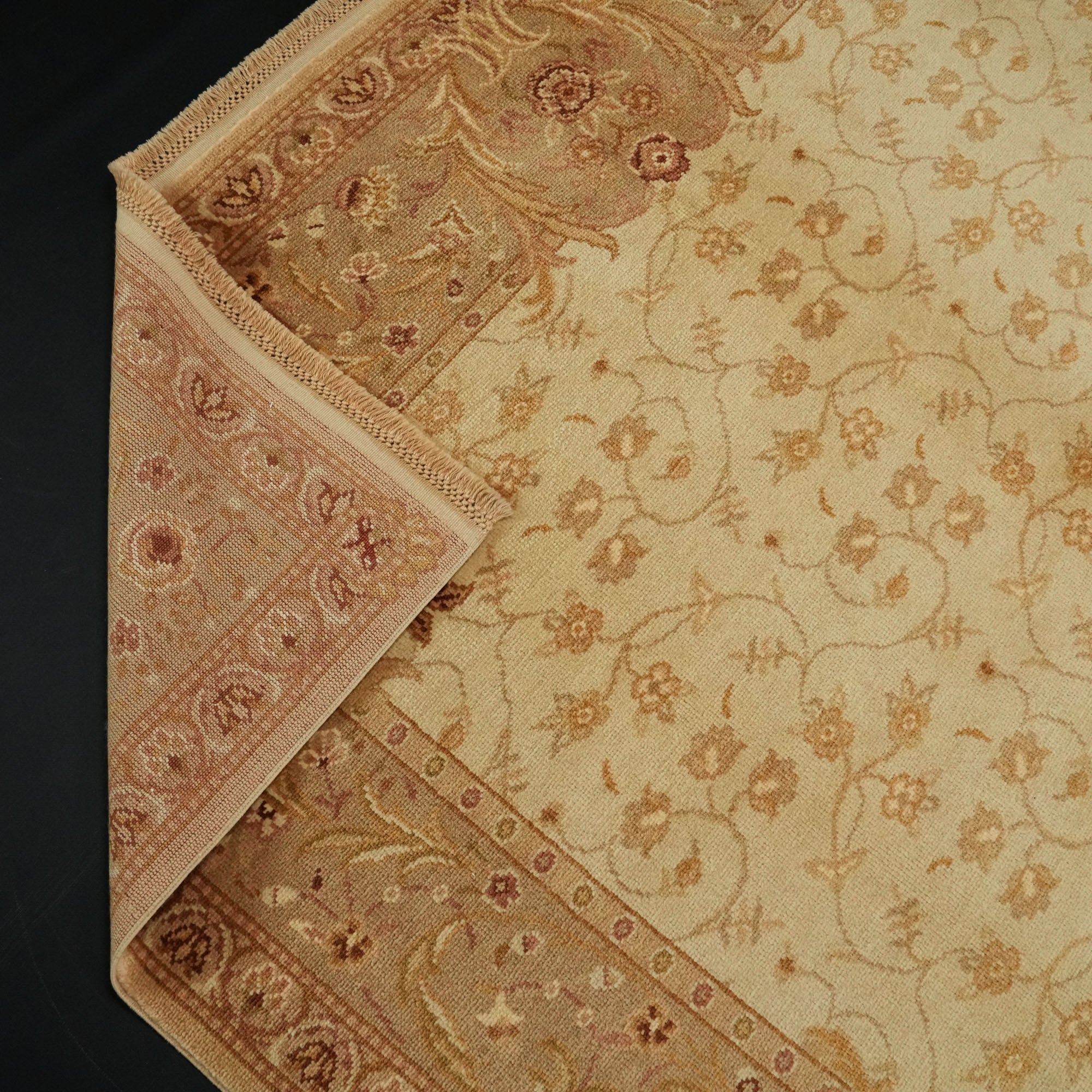 Ottoman Series Handwoven Floral Pattern Cream Wool Rug