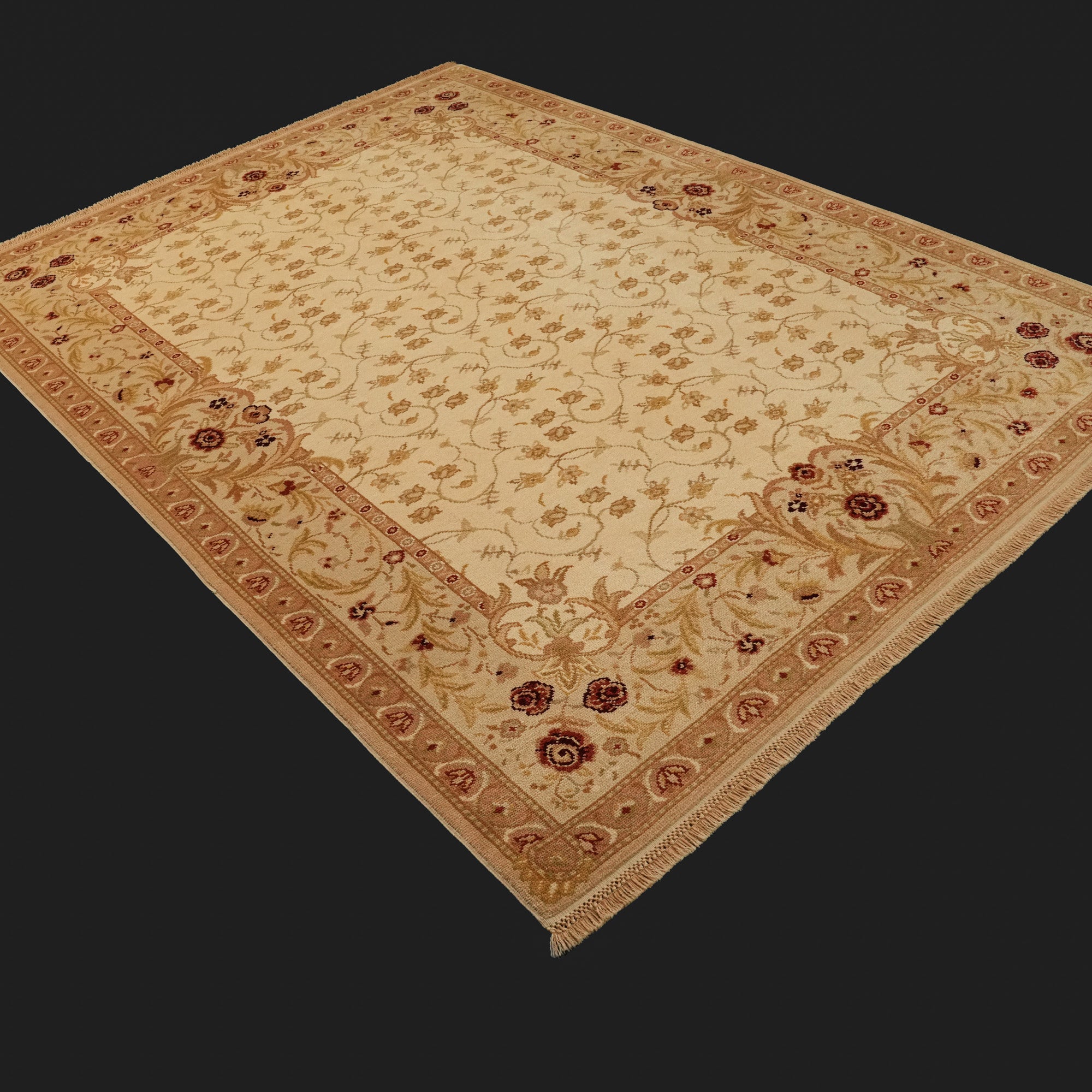Ottoman Series Handwoven Floral Pattern Cream Wool Rug