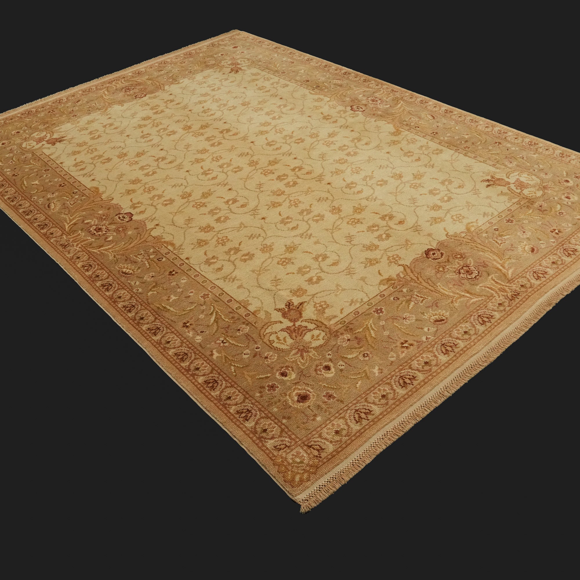 Ottoman Series Handwoven Floral Pattern Cream Wool Rug