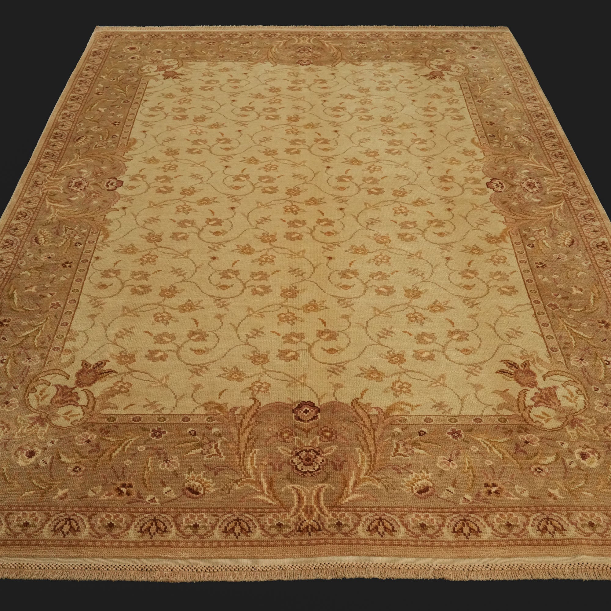 Ottoman Series Handwoven Floral Pattern Cream Wool Rug