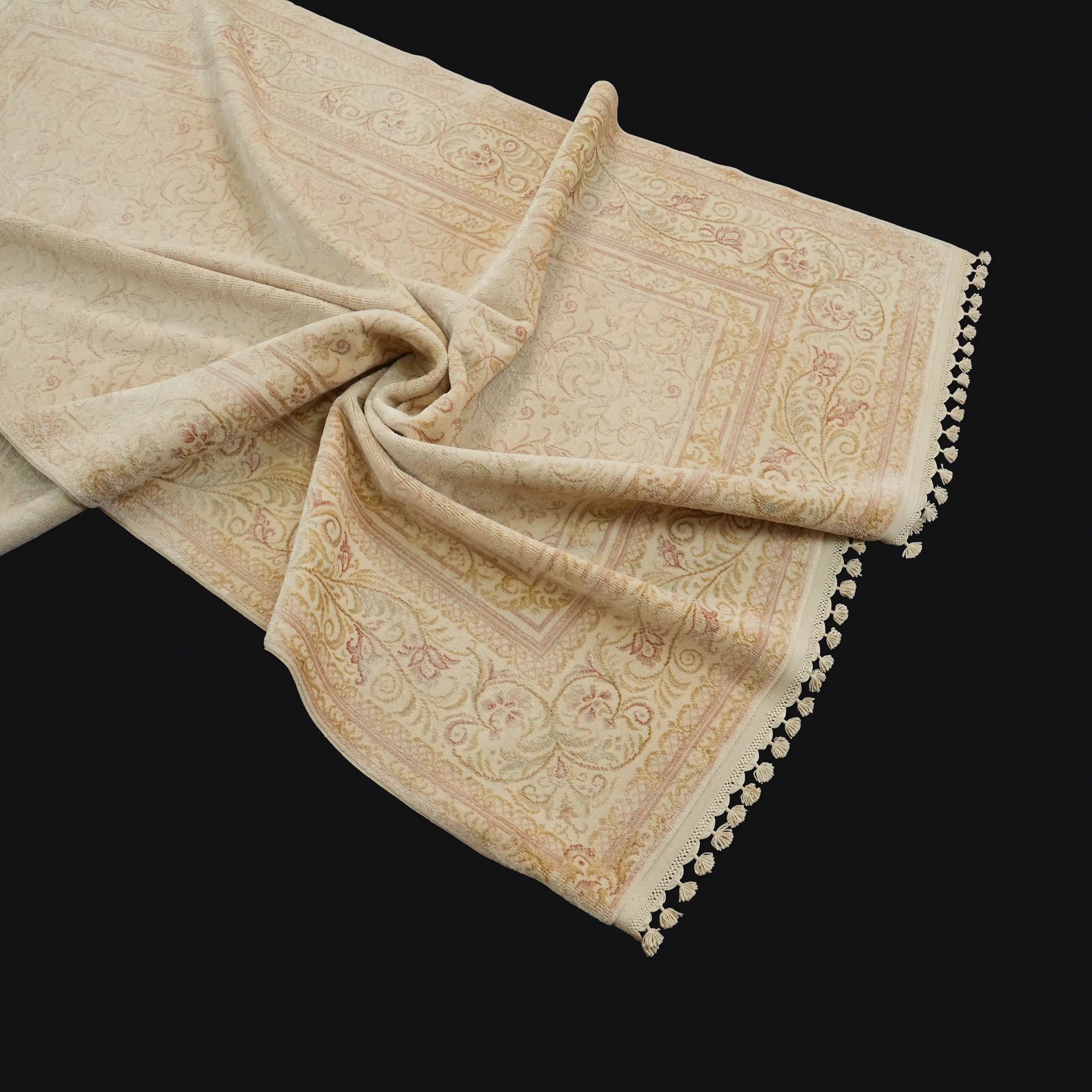 Pera Series Handwoven Frame Patterned Cream Wool Rug