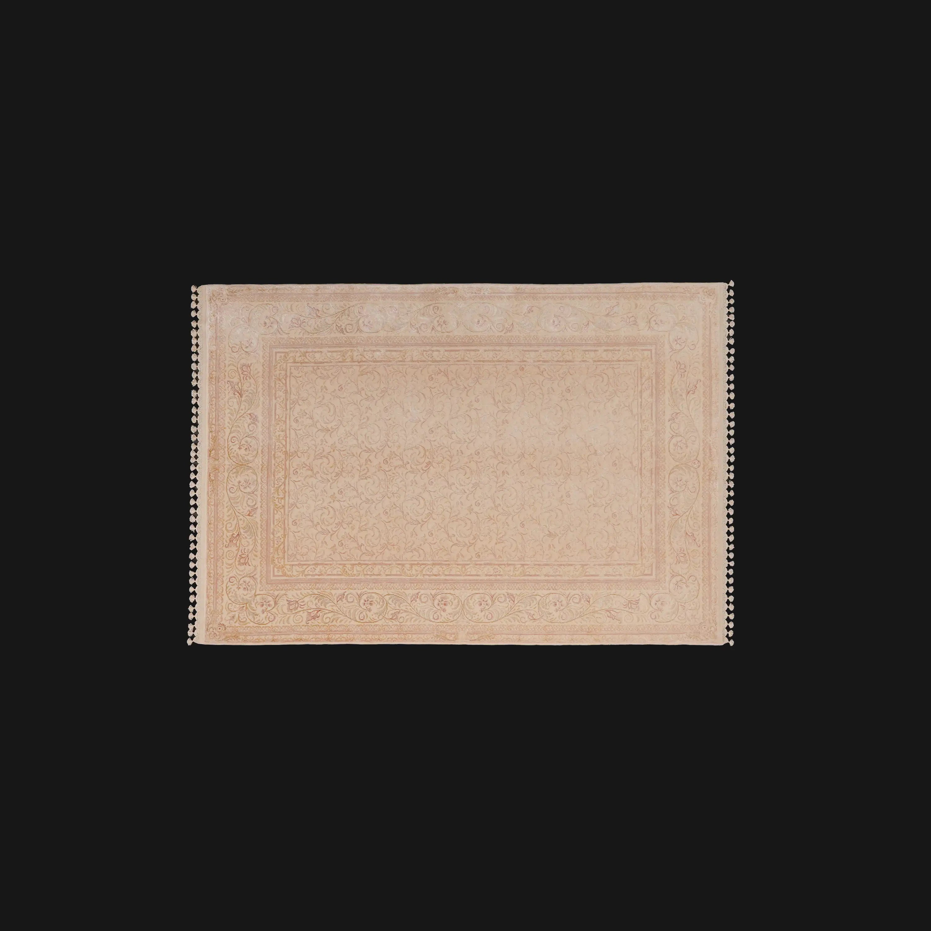 Pera Series Handwoven Frame Patterned Cream Wool Rug
