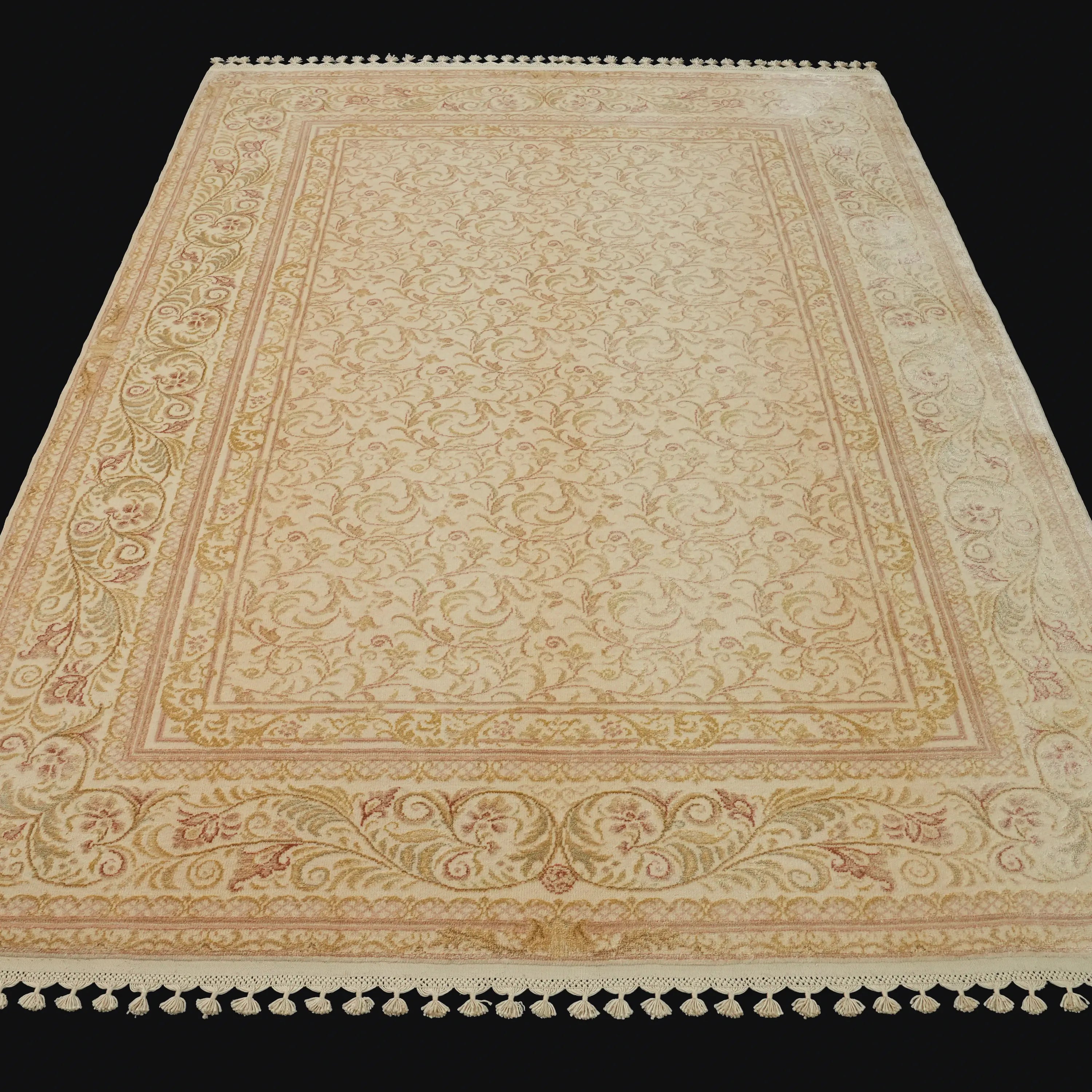 Pera Series Handwoven Frame Patterned Cream Wool Rug