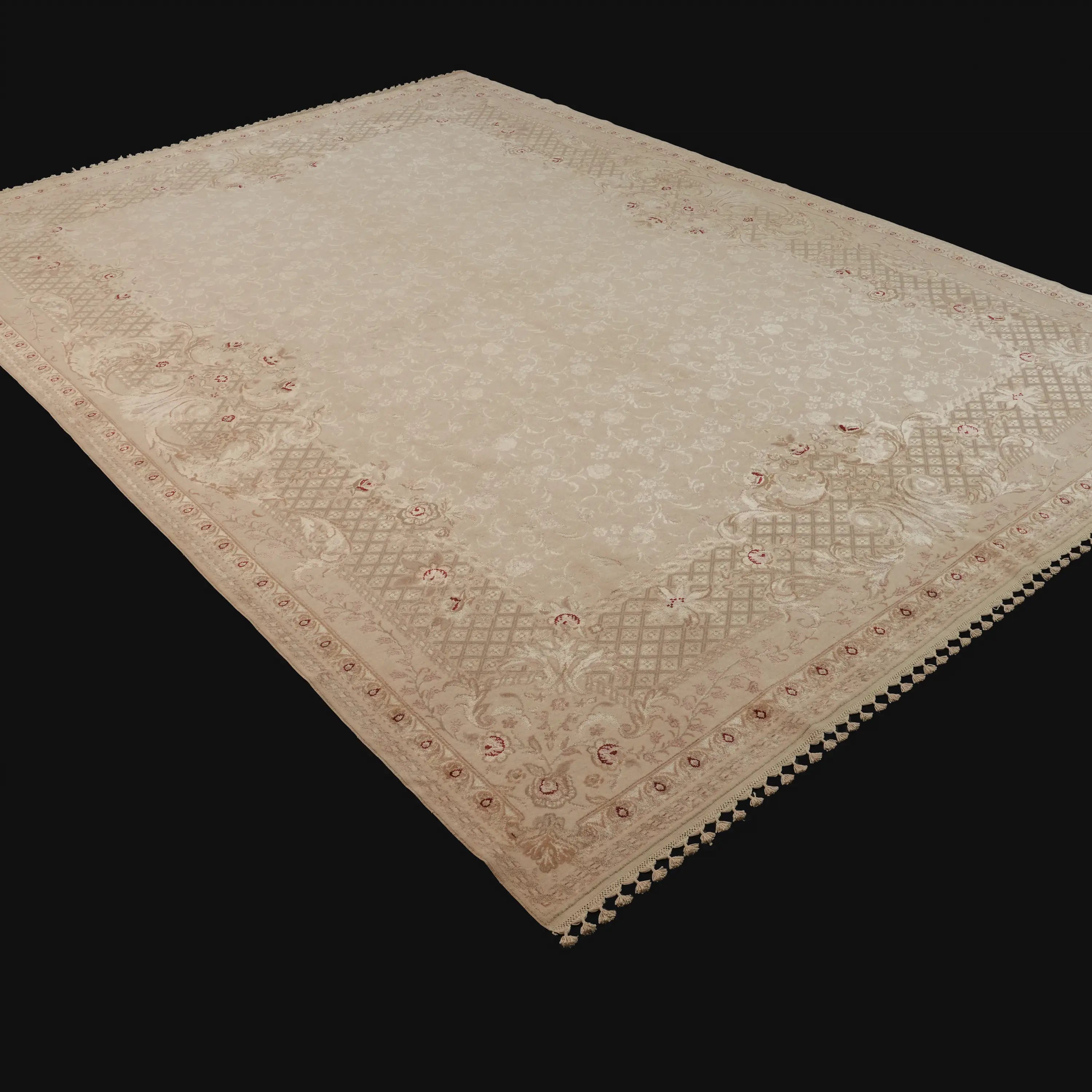 Pera Serisi El Dokuma Çiçek Desenli Krem İpekli Halı