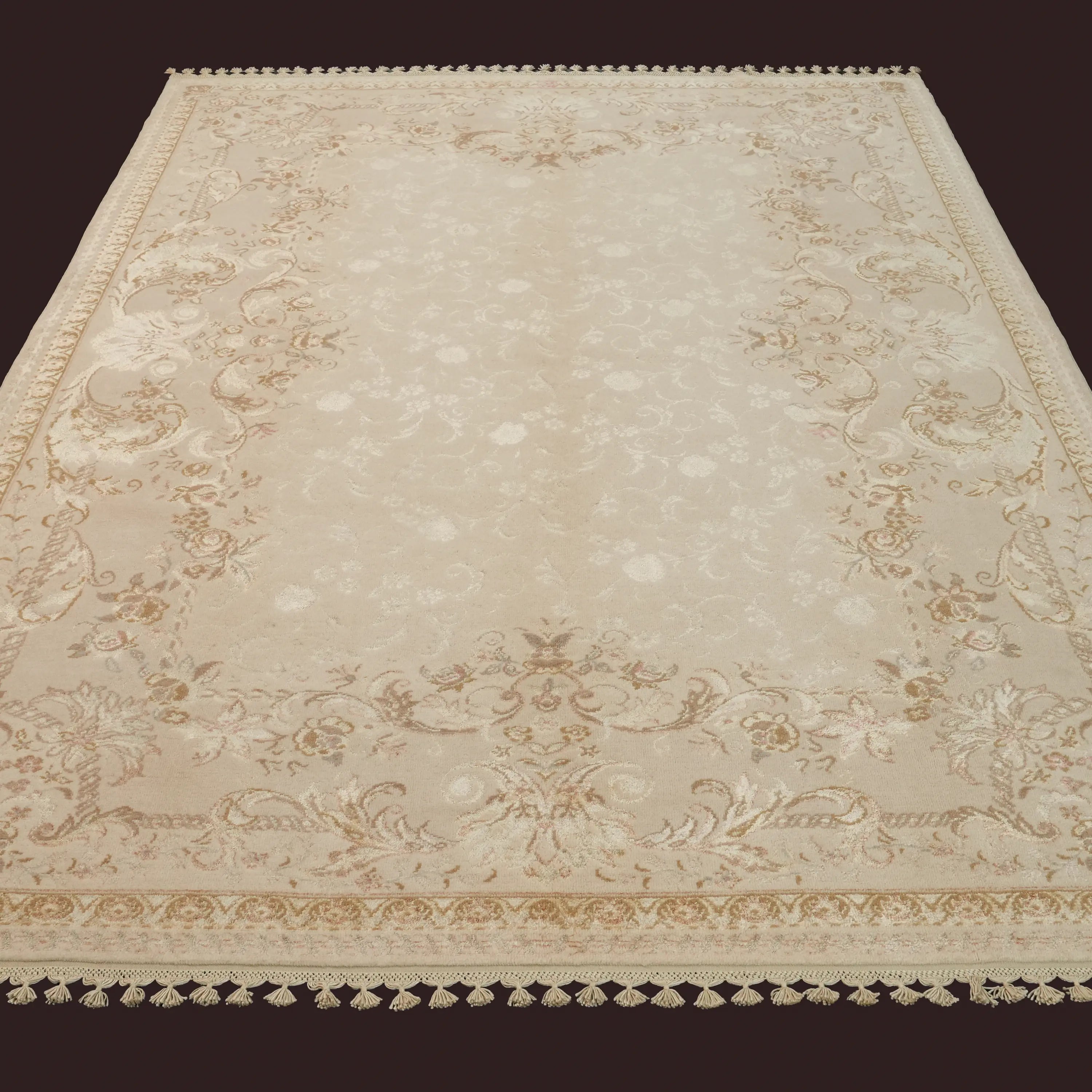 Pera Serisi El Dokuma Çiçek Desenli Krem İpekli Halı