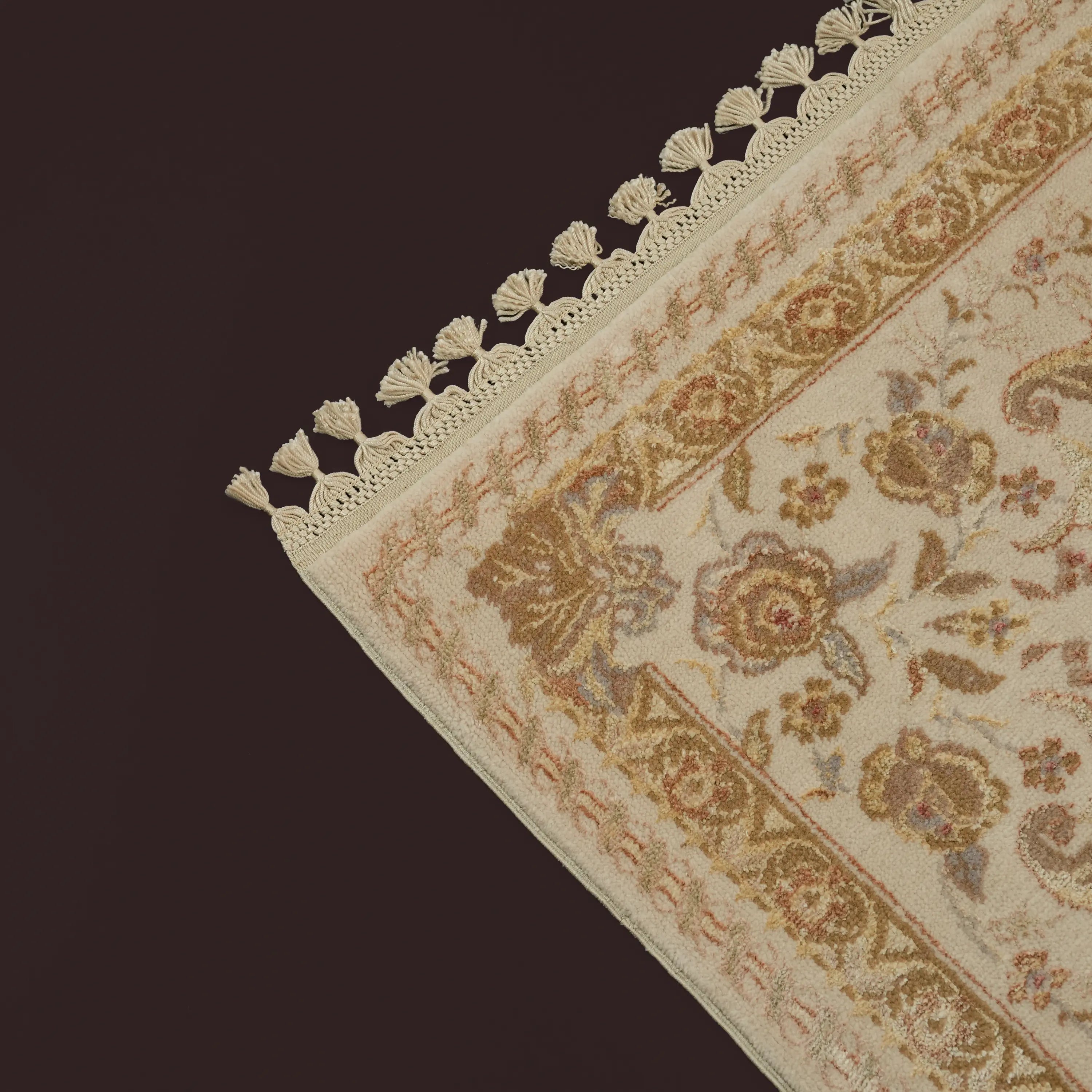 Pera Serisi El Dokuma Çiçek Desenli Krem İpekli Halı