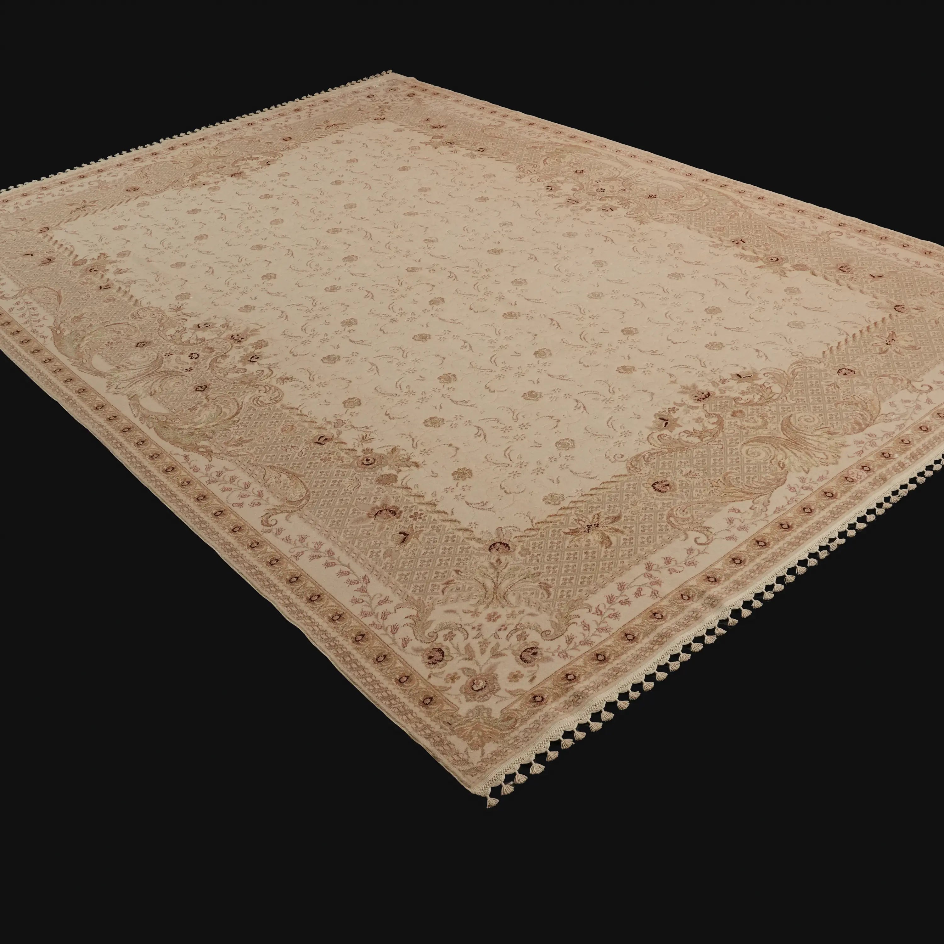 Pera Serisi El Dokuma Çiçek Desenli Krem İpekli Halı