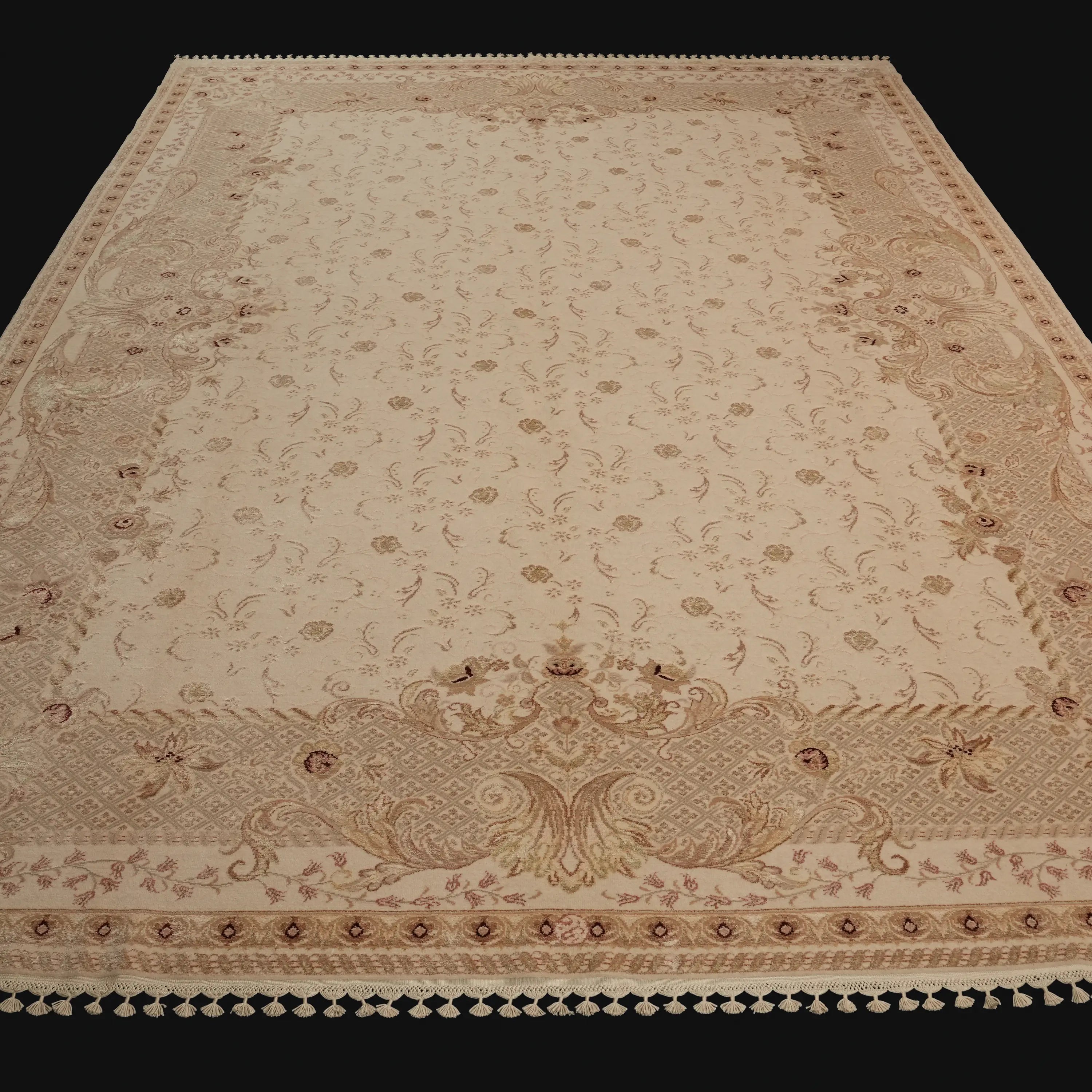 Pera Serisi El Dokuma Çiçek Desenli Krem İpekli Halı