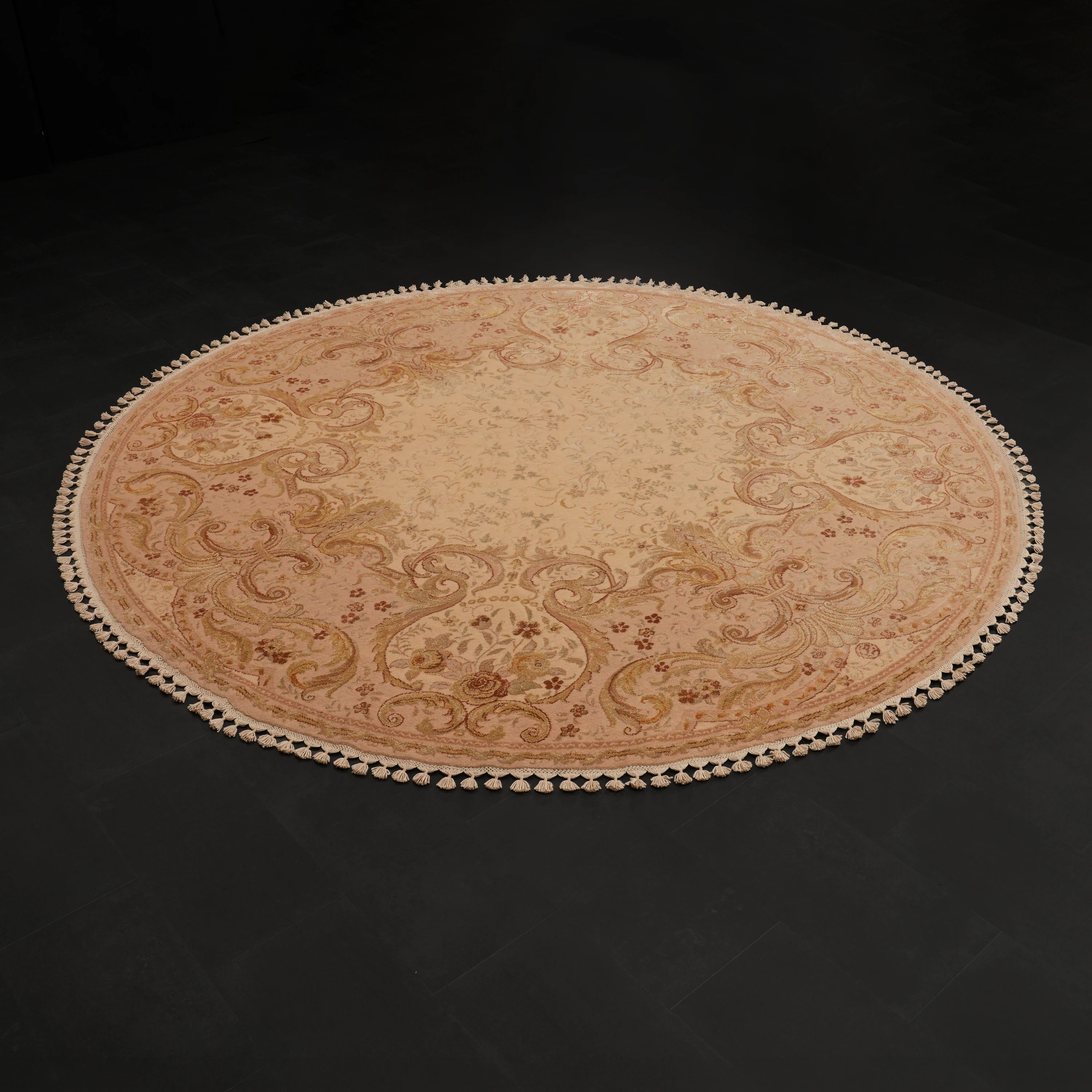 Pera Series Handwoven Floral Patterned Cream Silk Round Rug