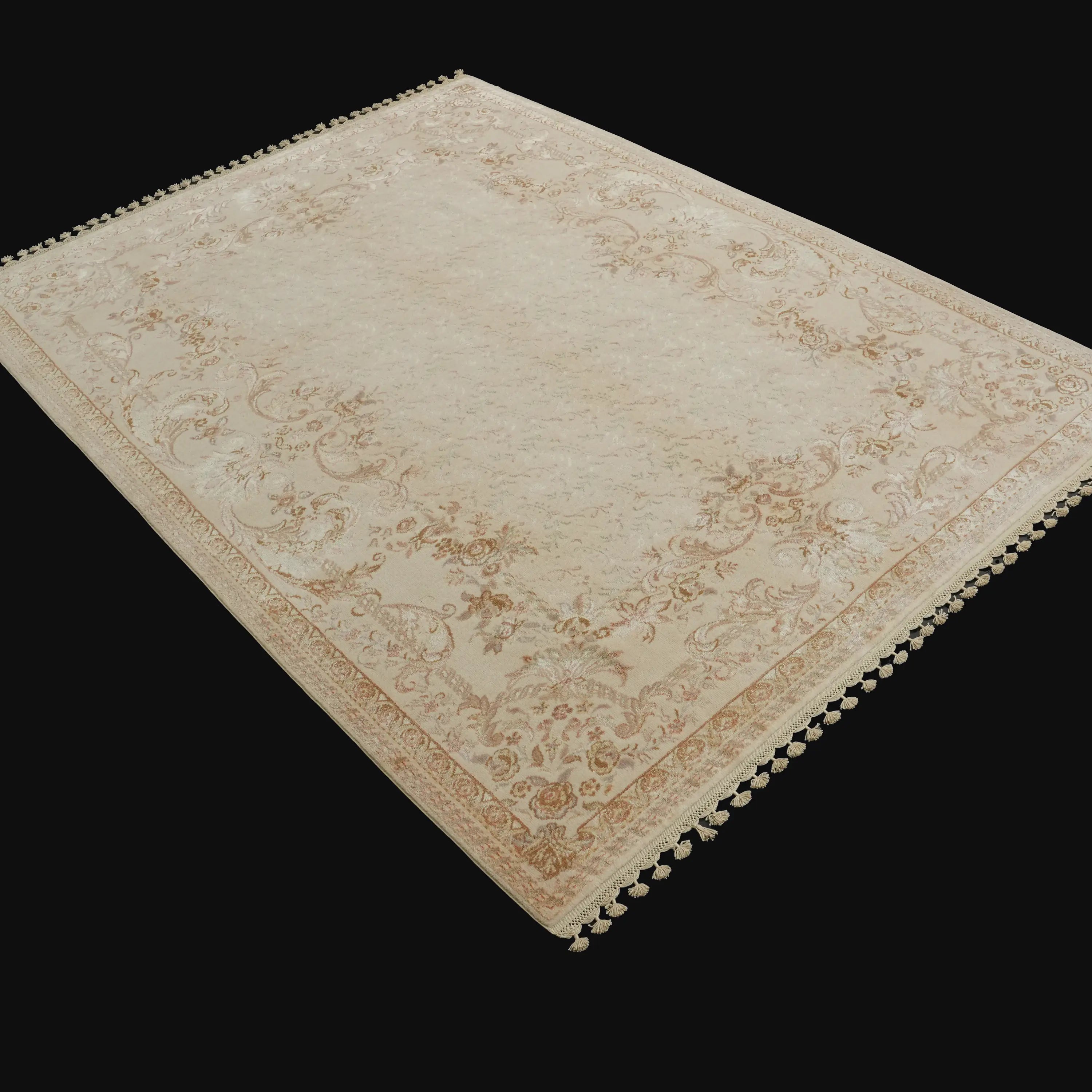 Pera Serisi El Dokuma Çiçek Desenli Yün Krem Halı