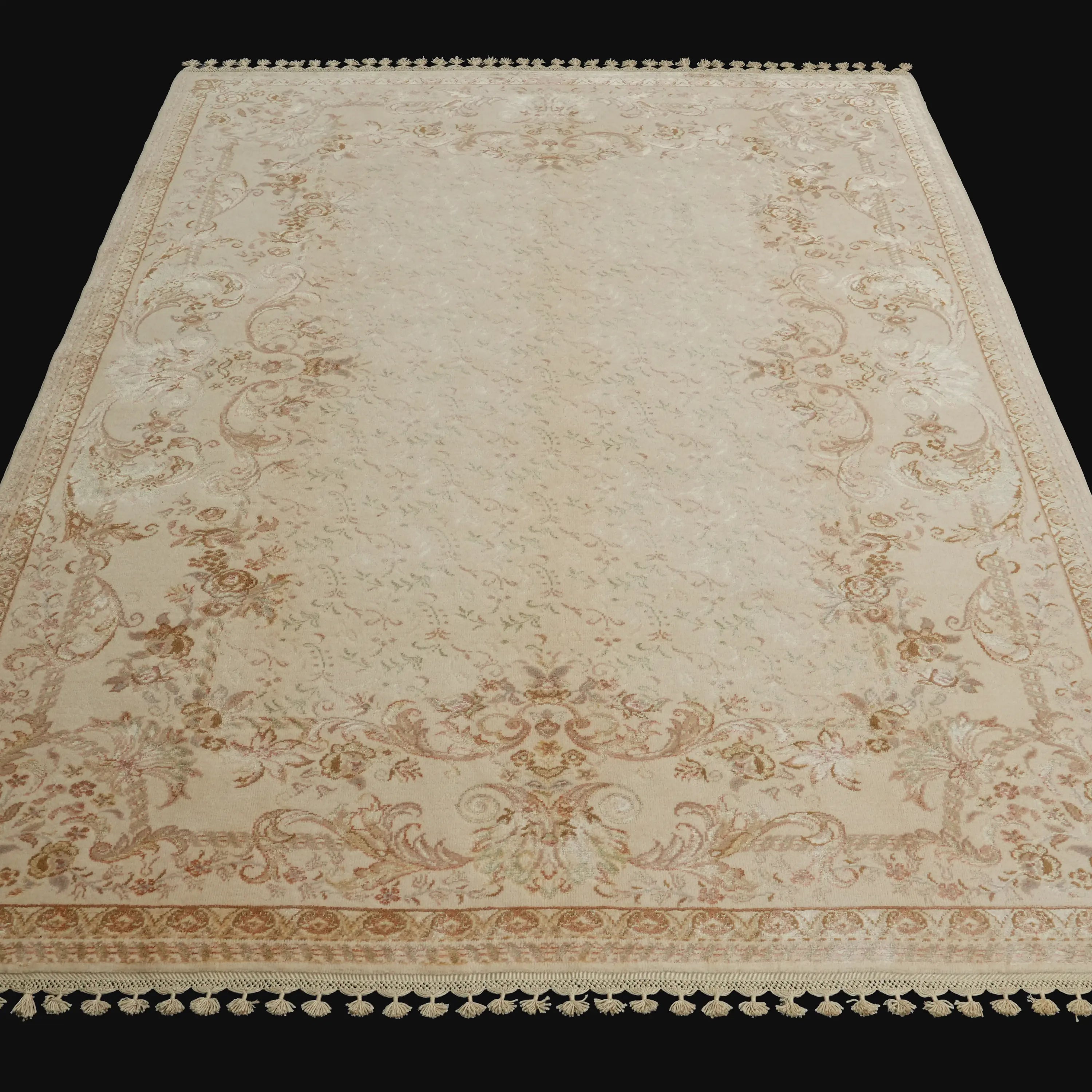 Pera Serisi El Dokuma Çiçek Desenli Yün Krem Halı