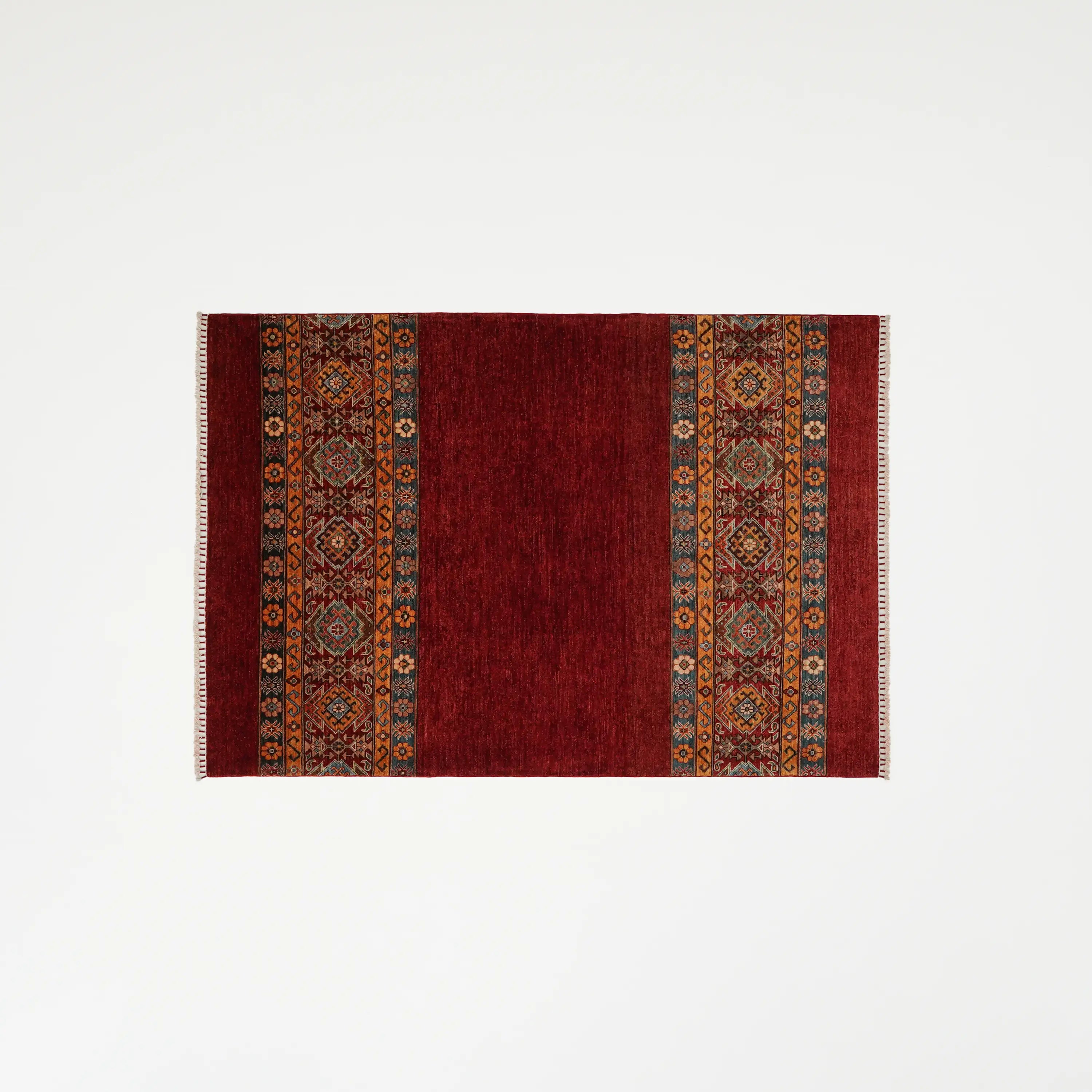 Pinhan Serisi El Dokuma Anadolu Desenli Kırmızı Yün Etnik Halı