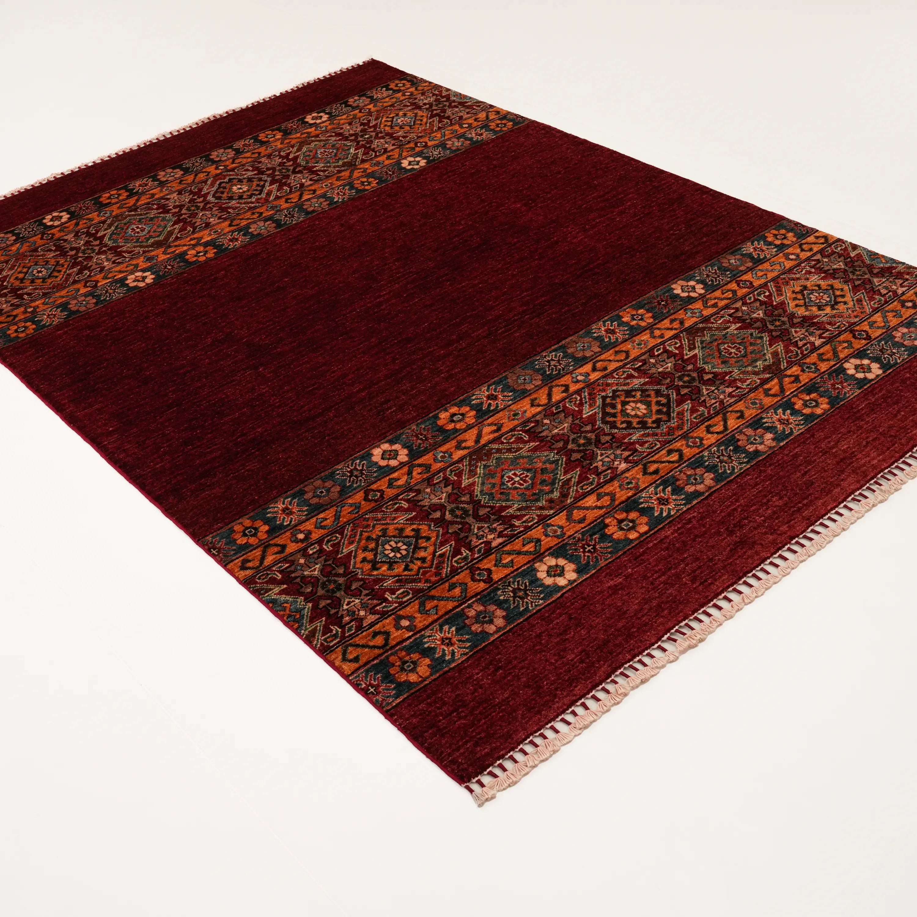 Pinhan Serisi El Dokuma Anadolu Desenli Kırmızı Yün Etnik Halı