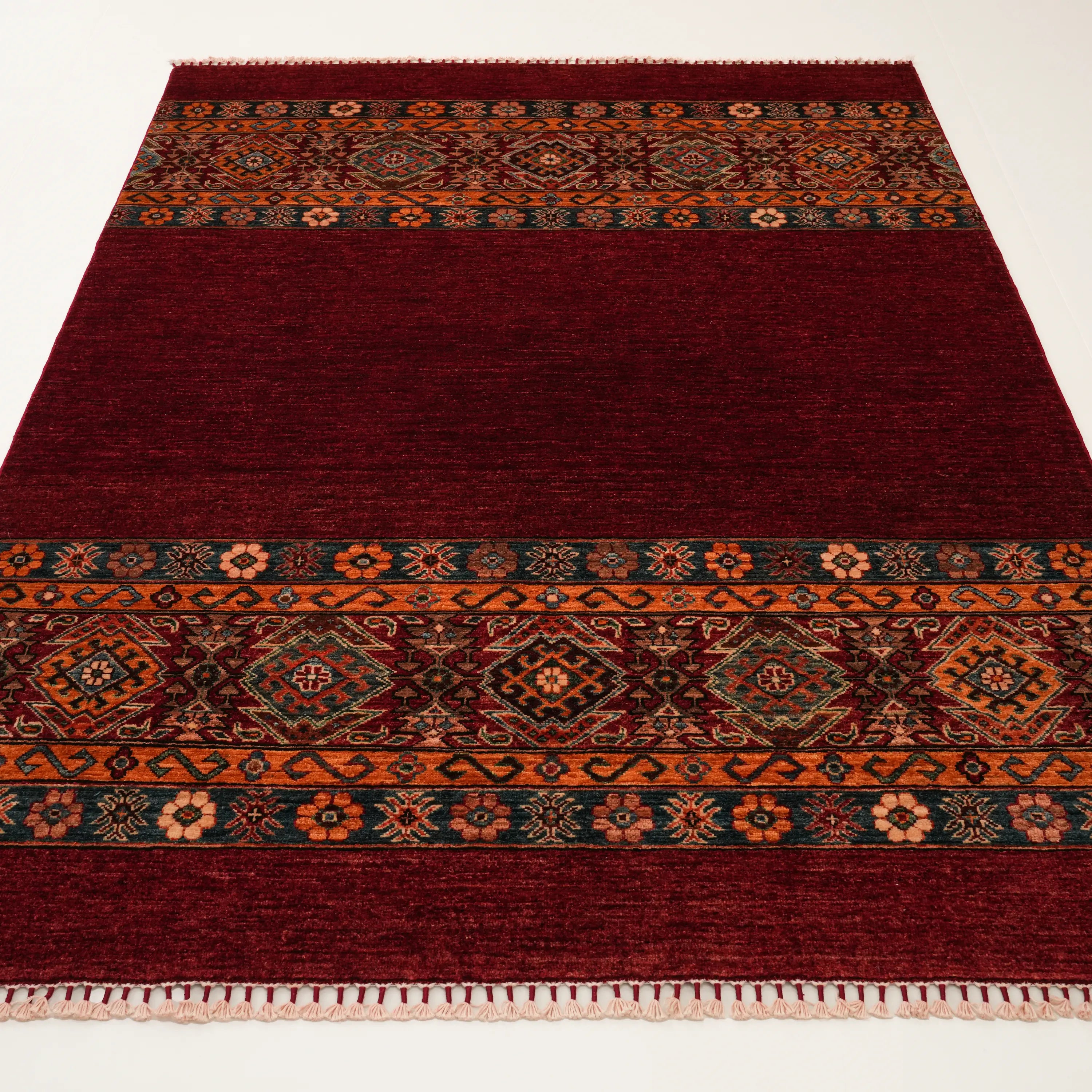 Pinhan Serisi El Dokuma Anadolu Desenli Kırmızı Yün Etnik Halı