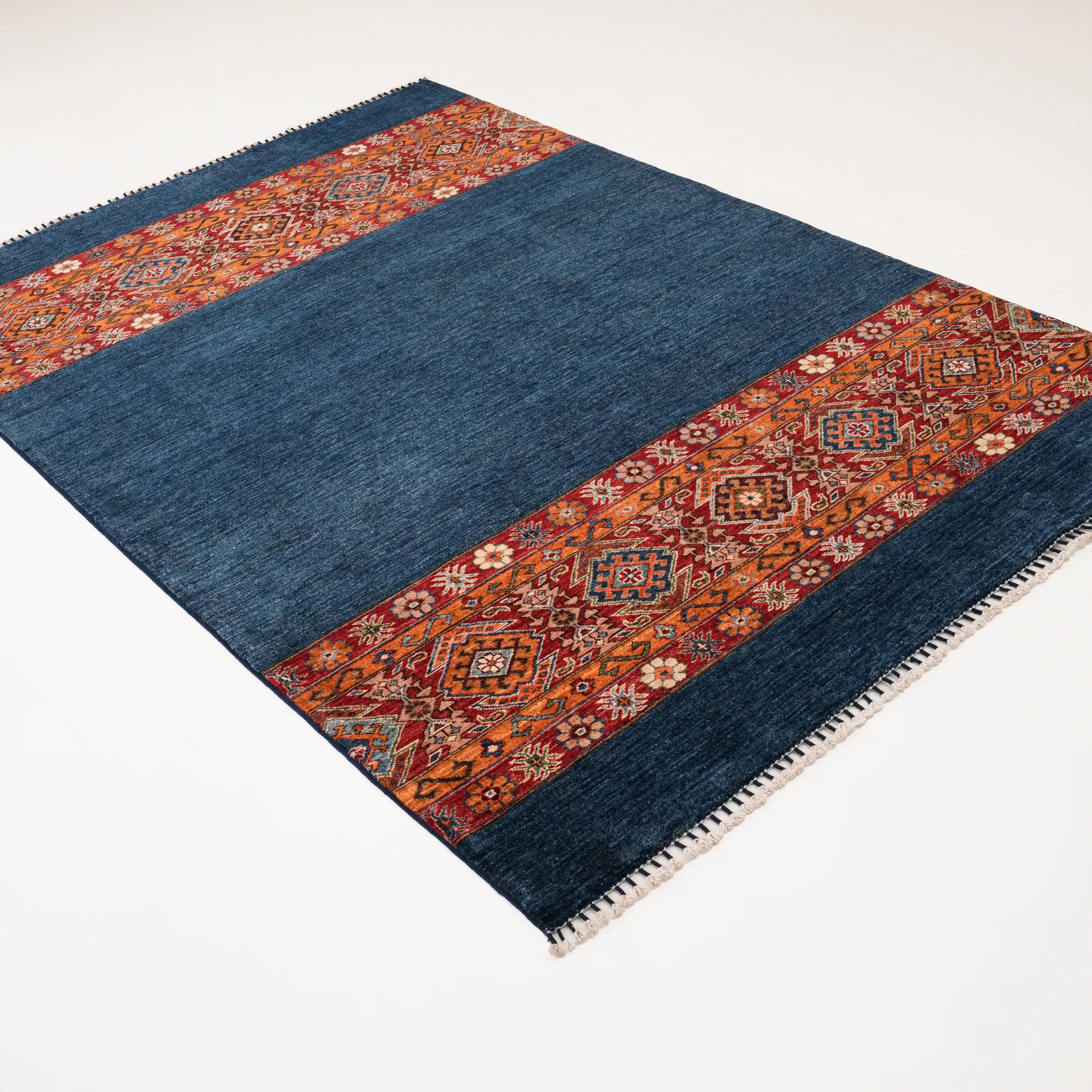Pinhan Series Handwoven Anatolian Patterned Blue Rug