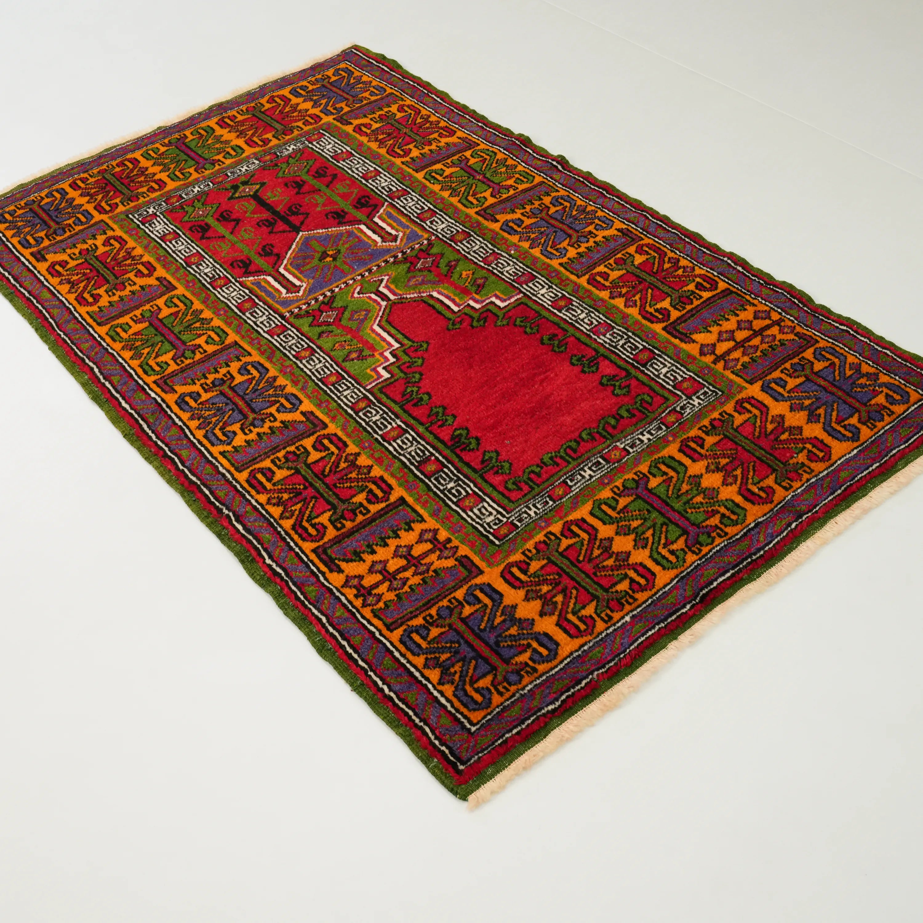 Rengarenk Yün Köy Dokuma Konya İnlice Halı Seccade