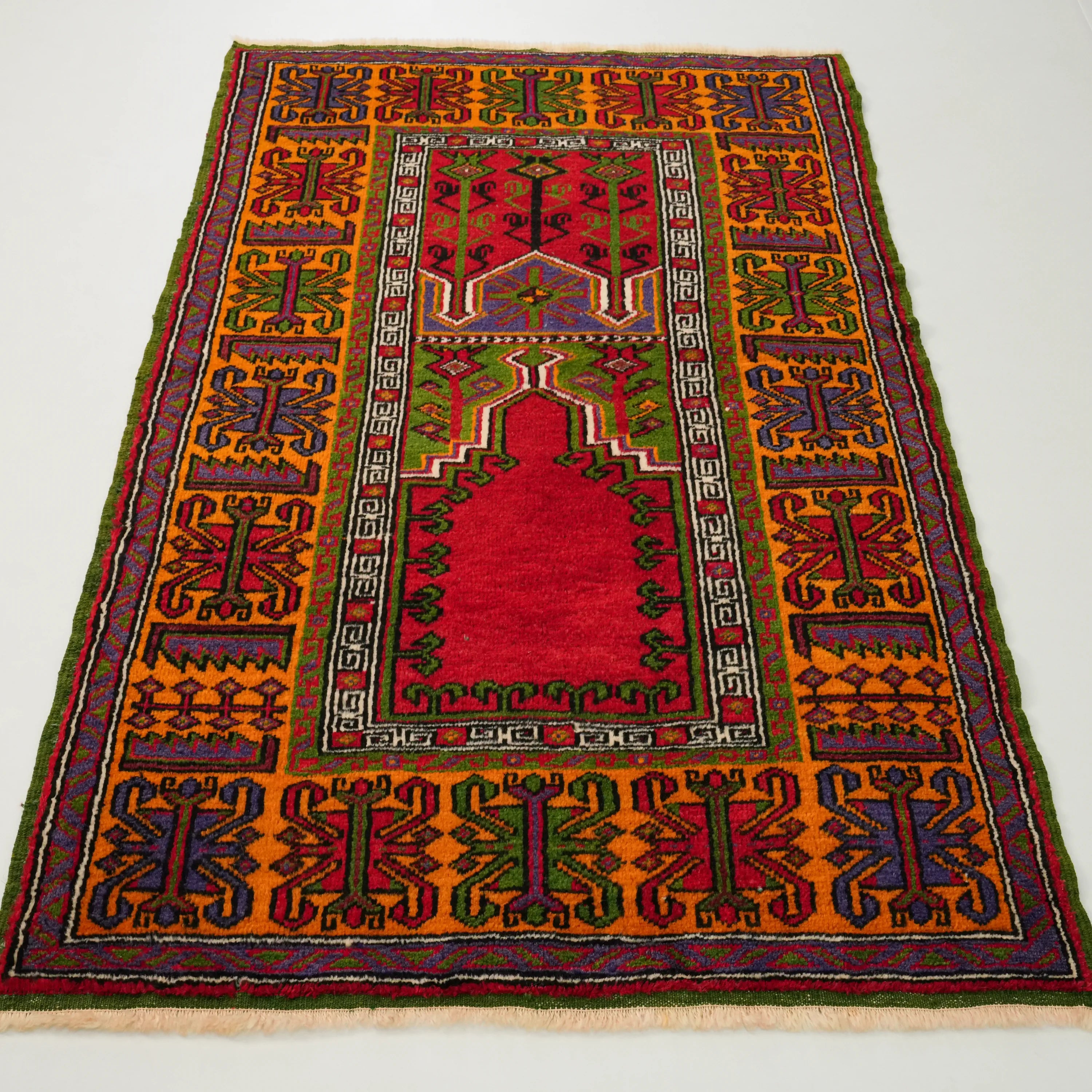 Rengarenk Yün Köy Dokuma Konya İnlice Halı Seccade